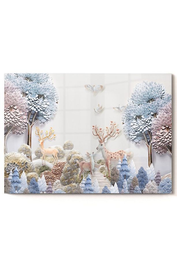 Geyikli Orman|doğa Temalı Cam Tablo | 50x70 Cm