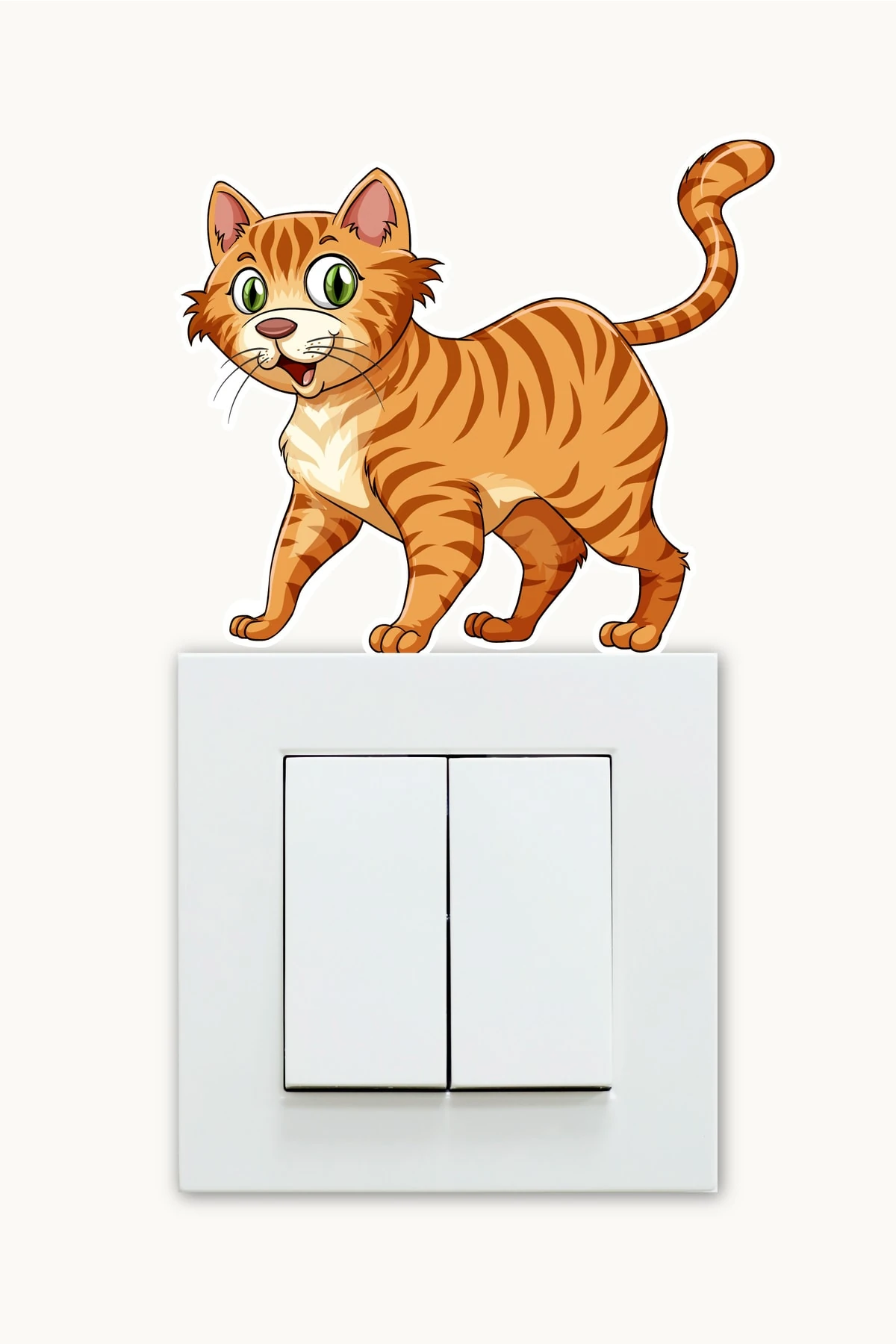 Sarı Tekir Kedi Priz Sticker Duvar Anahtar Çerçeve Süsü