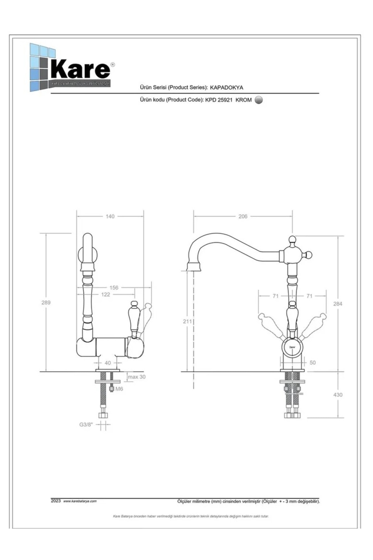 Kapadokya Mix Pencere Önü Eviye Bataryası