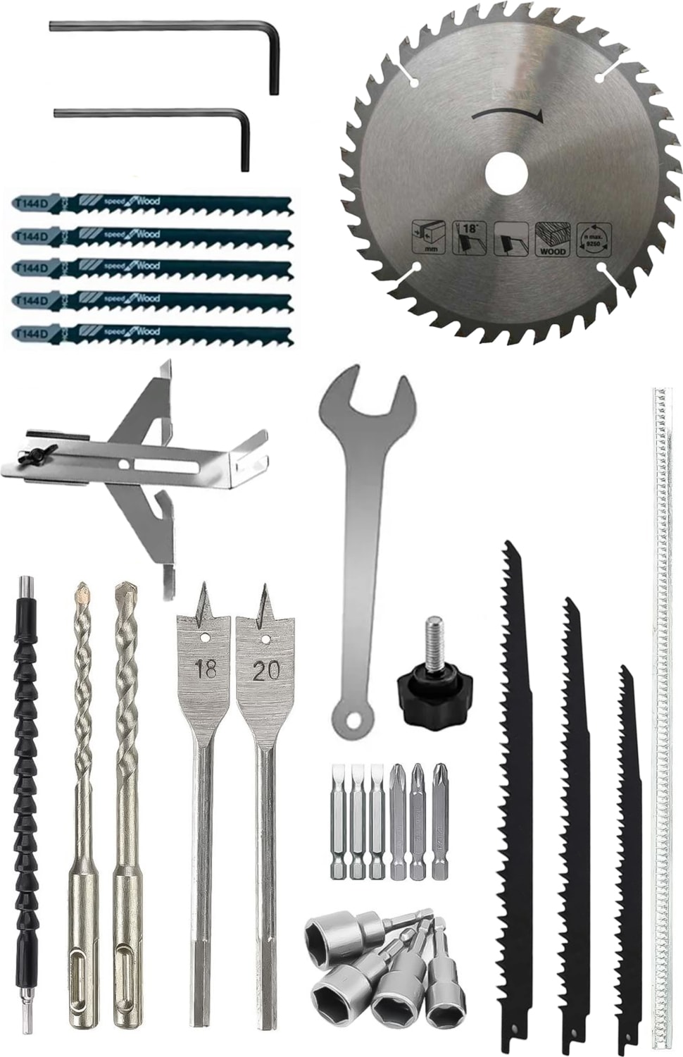 Profesyonel 7li Set (Daire Testere 185 mm + Tilki Kuyruğu + 6 mm Freze + Işık)