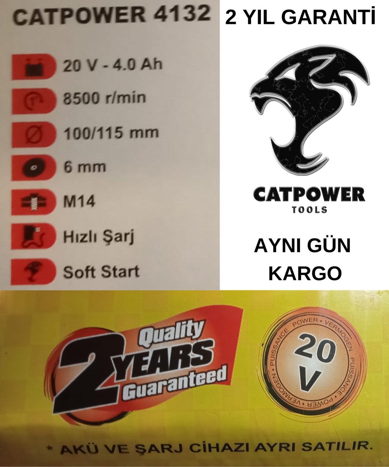 CAT POWER 4132 Akülü Avuç Taşlama Li-On Kömürsüz
