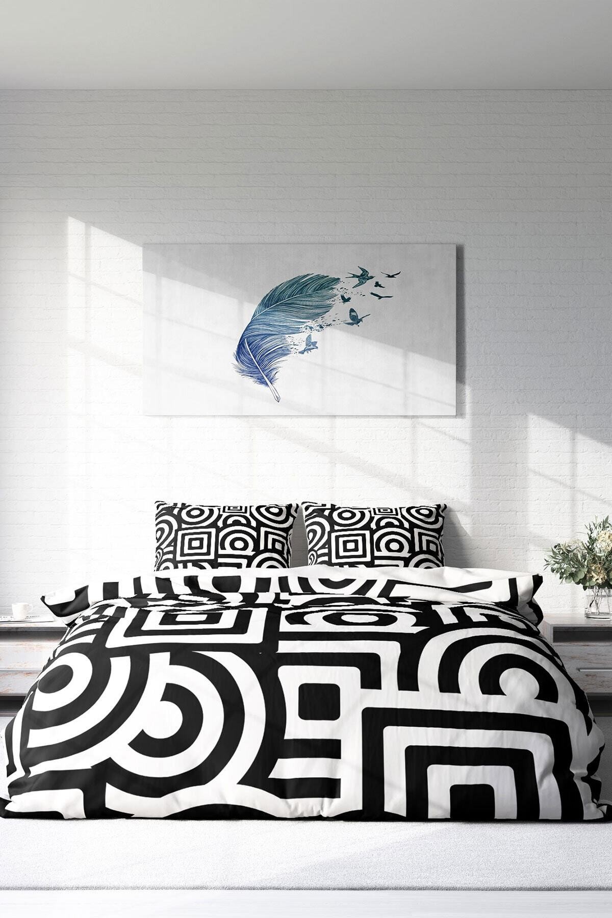 Kıng Sıze Geometric Mixed Modern Çift Kişilik Nevresim Takımı 220x240cm
