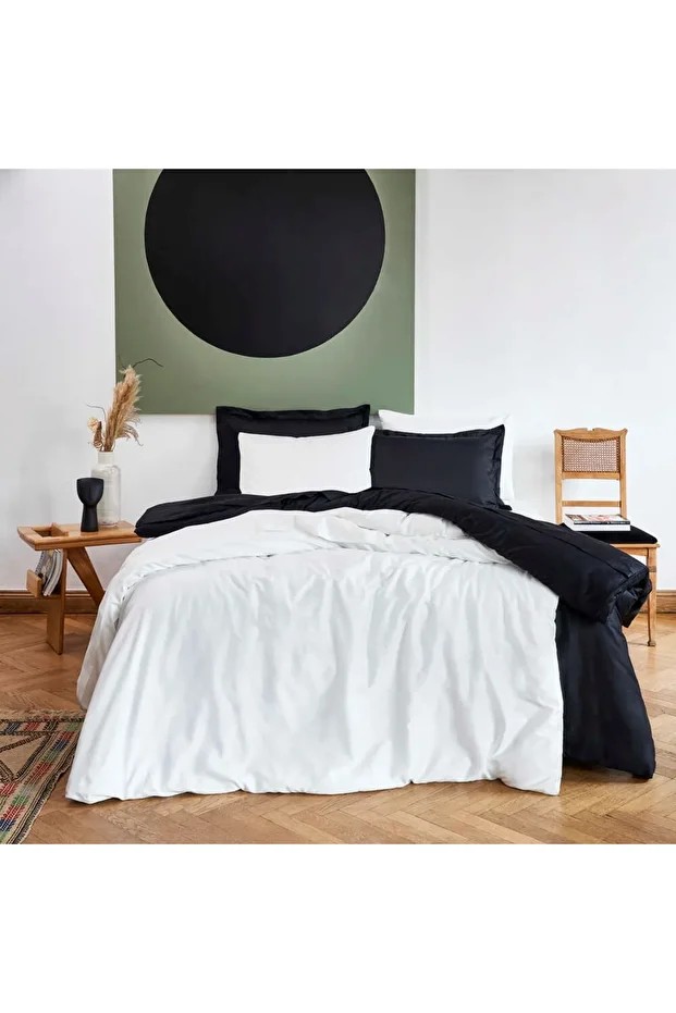 Mix&Match Pamuk Saten Çift Kişilik Nevresim Kılıfı Siyah