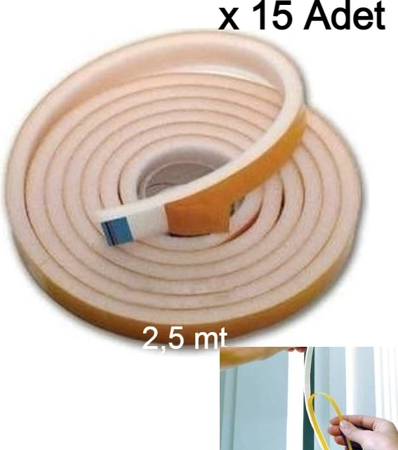 15 Adet Yapışkanlı Kapı Bandı Isı Yalıtım Süngeri(2,5 mt x 15)