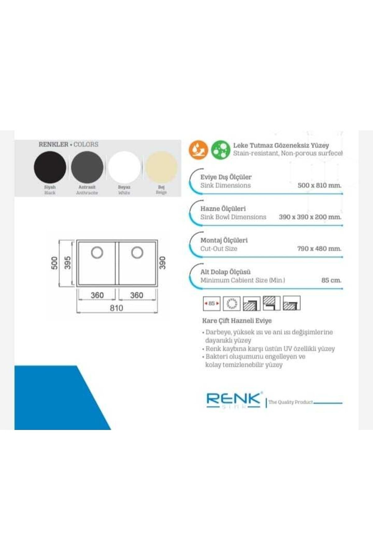 Kare Cift Gözlü Eviye Antrasit Gri (500×810)