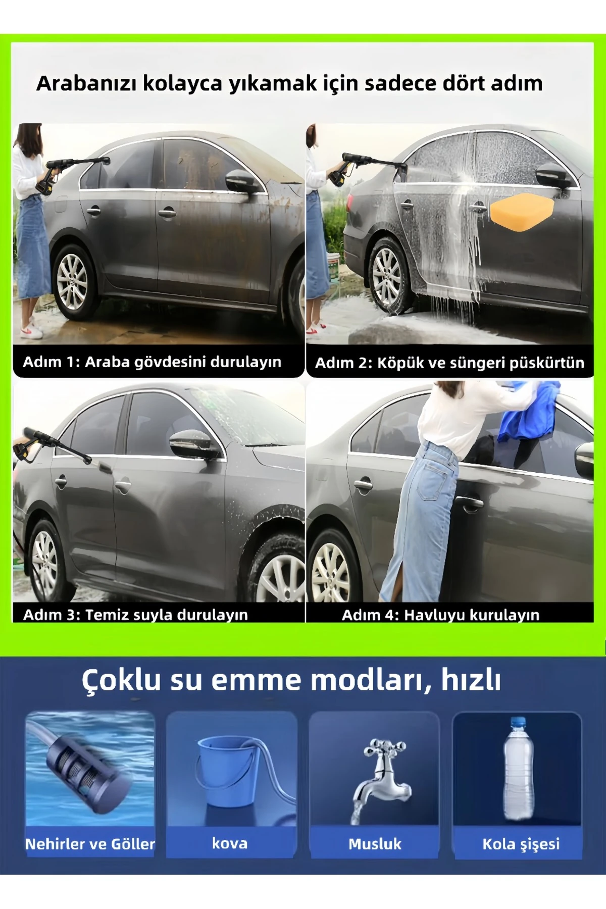 En Güçlü 3 Vitesli Ayar, Kömürsüz Oto Araba Bahçe Klima Halı Şarjlı Yüksek Basınç Yikama Makinesi