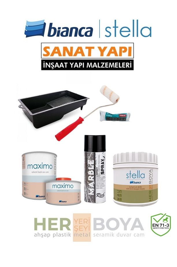 Set 500Ml - Siyah Boya + Mermer Effekt Sprey + Maximo Sıvı Cam Parlak