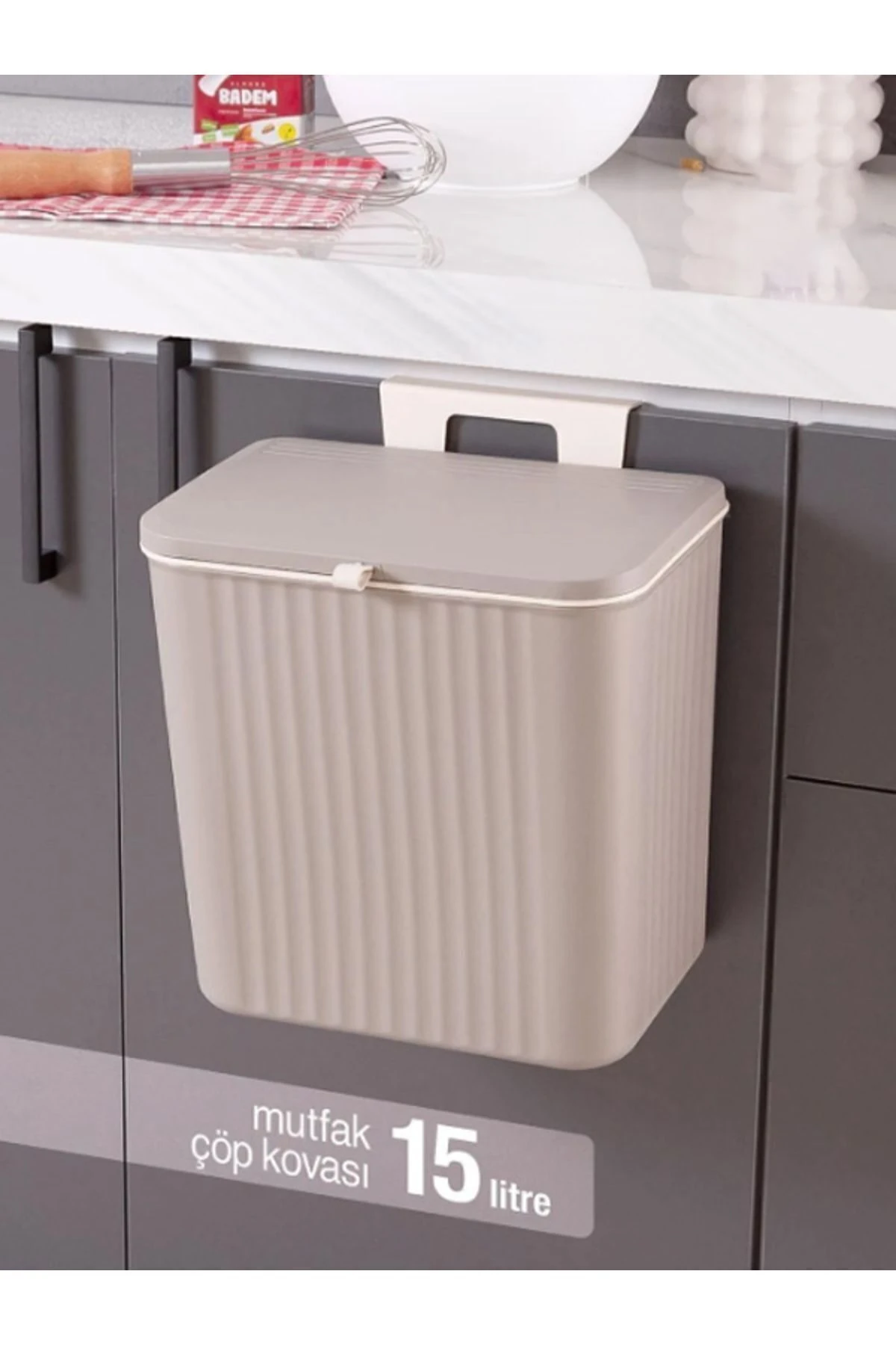 Fonksiyonel Çok Amaçlı Mutfak Tezgah Üstü ve Dolap Askılı 15 lt Çöp Kovası