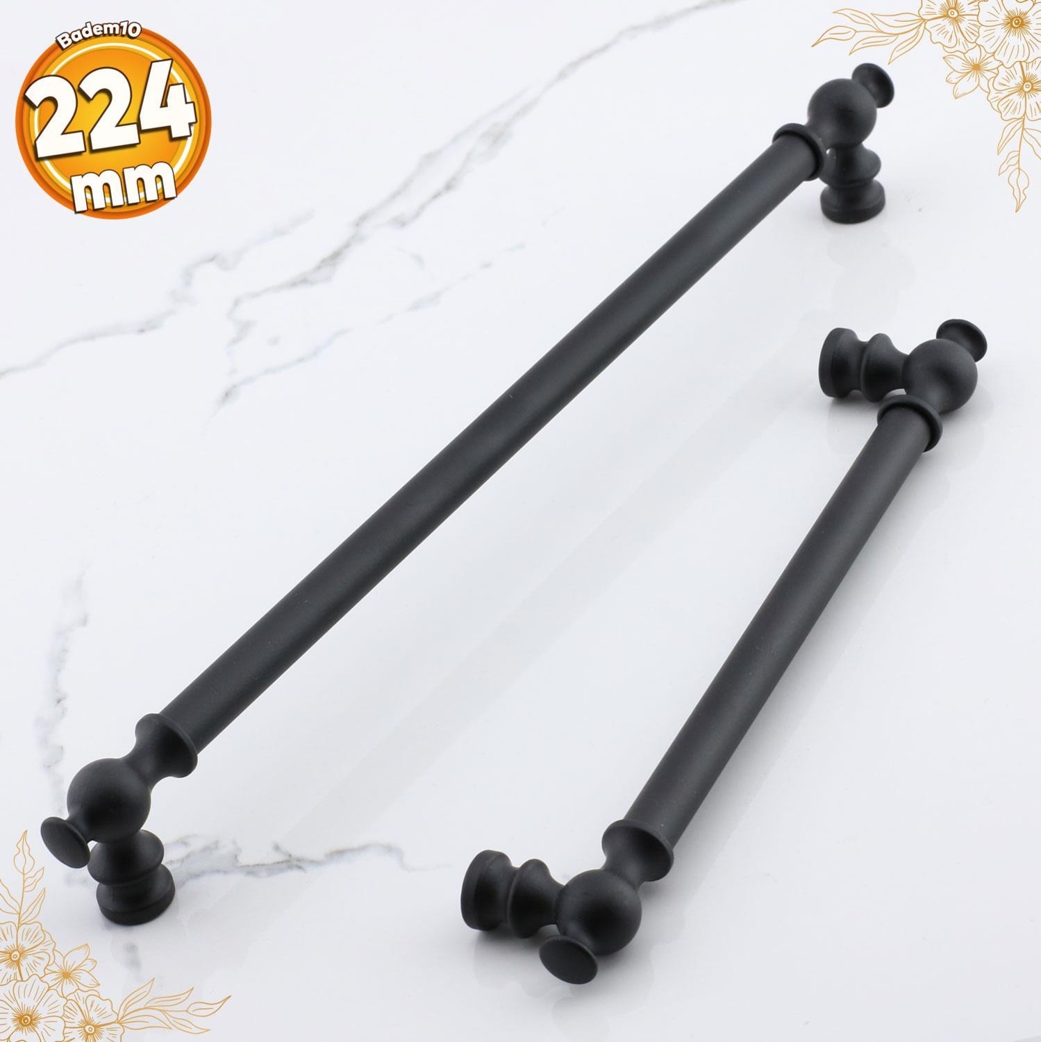 Arya 224 mm Siyah Kulp Metal Mobilya Mutfak Çekmece Dolap Dolabı Kapak Kulpları Kulbu Kulpu 224 mm