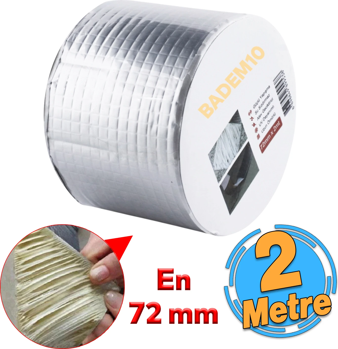 Çamur Bant Çatı Izolasyon Ses Su Yalıtım Tamir Sakız Bandı Gri 72 mm x 2 Metre 1 Adet