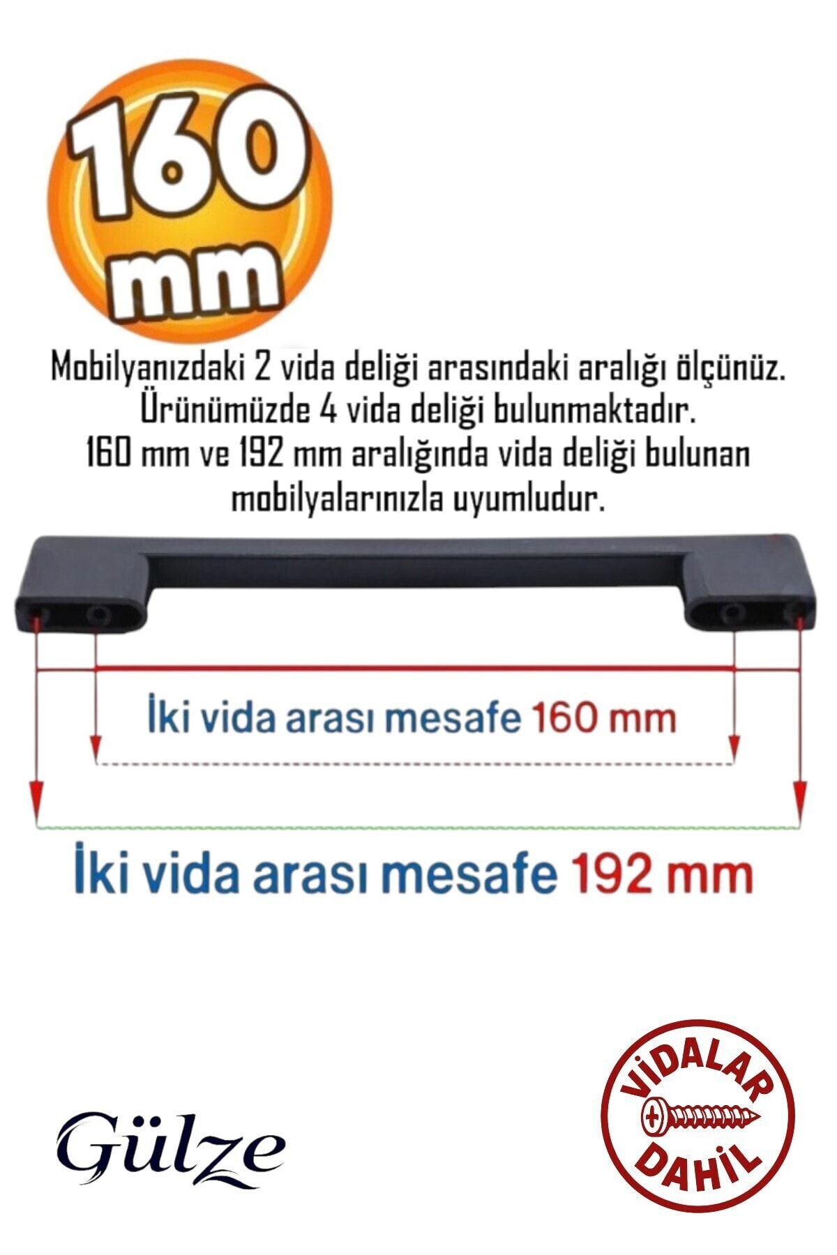 OZKUVVET 160-192mm SİYAH KÖPRÜ MODEL MOBİLYA KULPLARI-MUTFAK, ÇEKMECE, DOLAP KULPLARI (SERT PLASTİK)