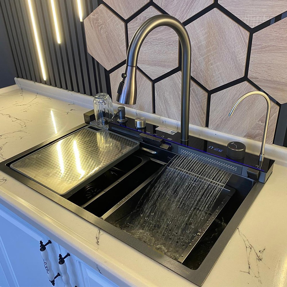 Premium 10 Fonksiyonlu Akıllı Teknolojik Eviye Seti Paslanmaz Bal Peteği Taban Evye - Honeycomb