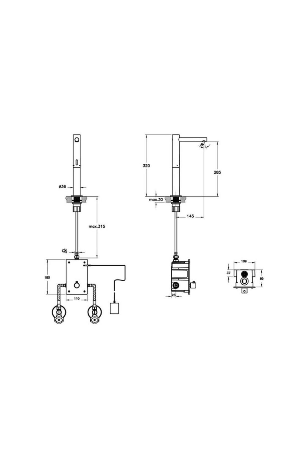 Aquasee Temassız Lavabo Bataryası A4722126 Çanak - Elektrikli - Çift Su Girişli - Bakır
