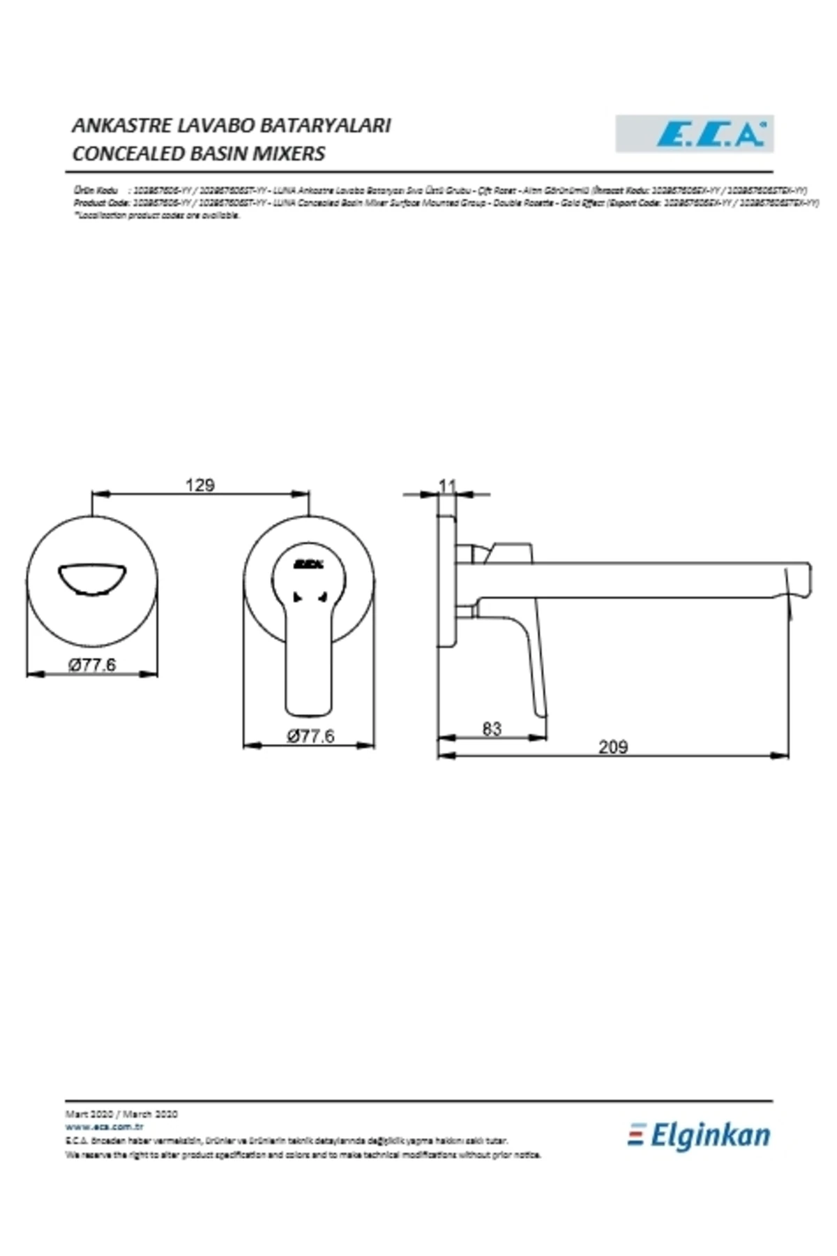 Luna Ankastre Lavabo Bataryası Sıva Üstü Çift Rozet Altın Görünümlü