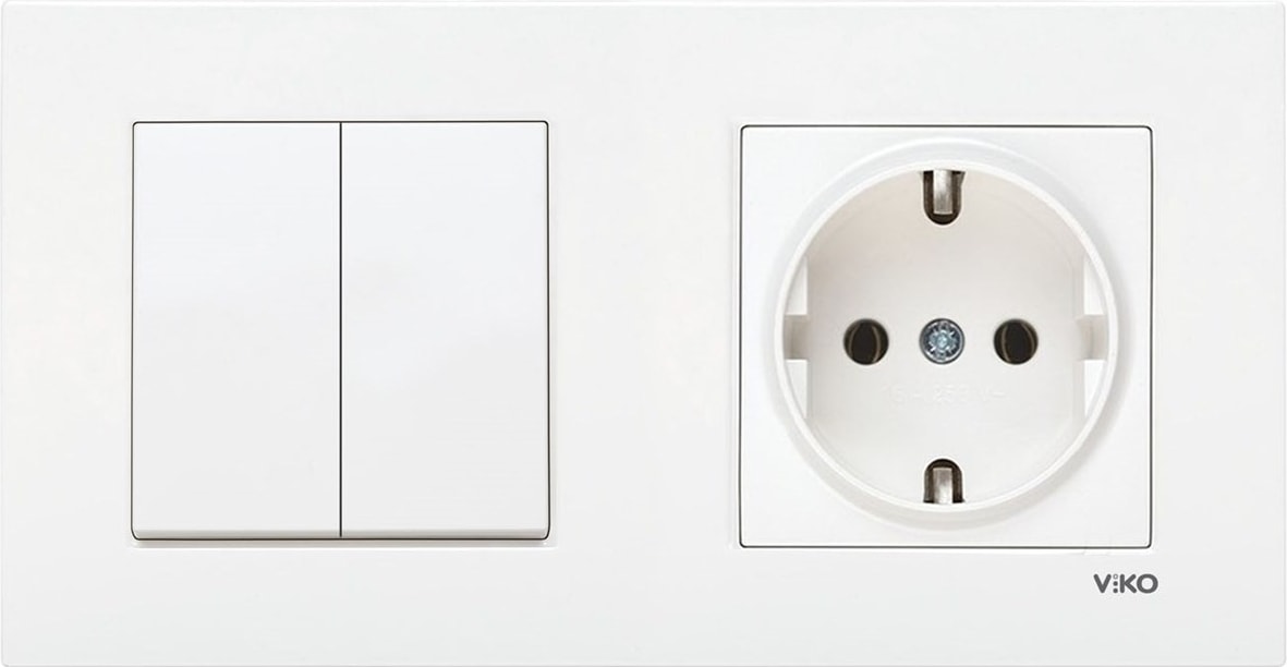 Karre Beyaz 2'li Set Komütatör ve Topraklı Priz Set