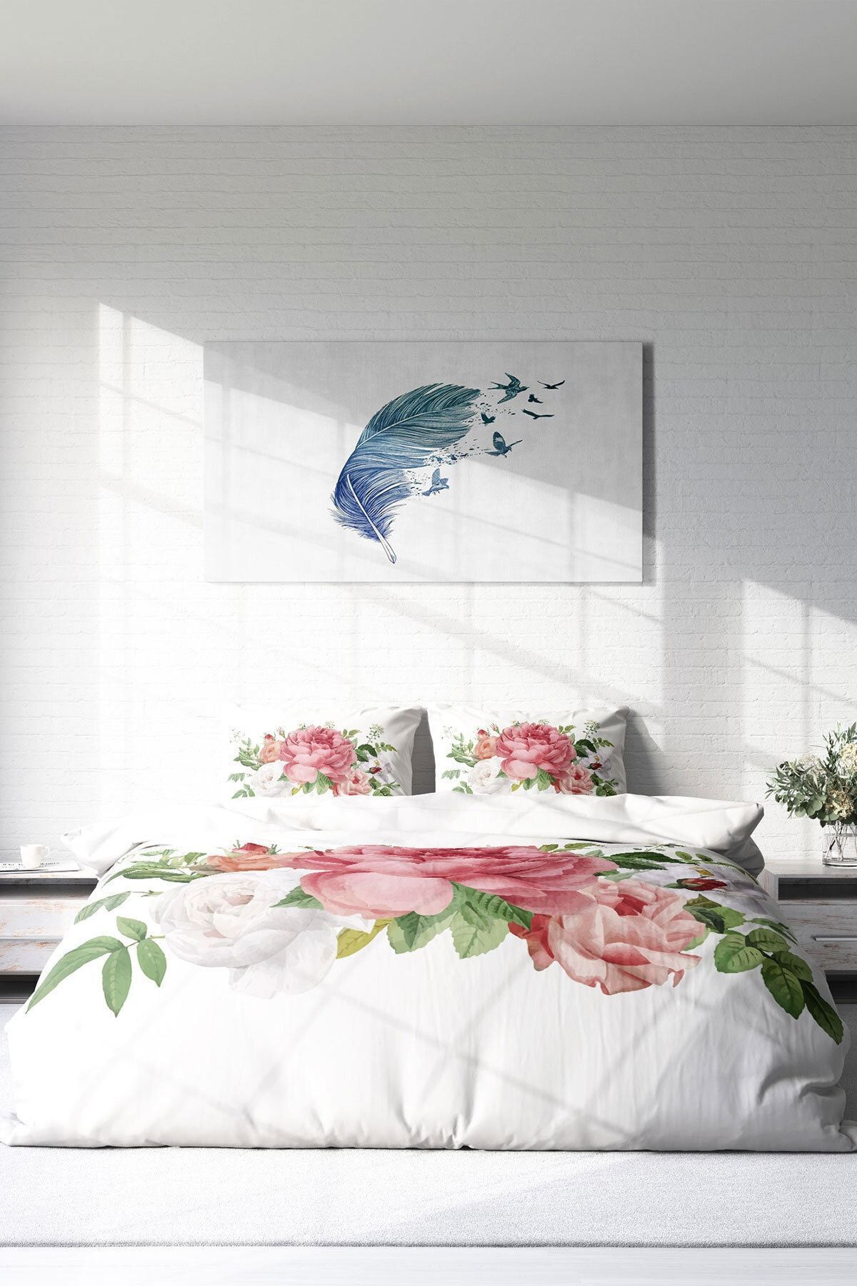 New Floral 3d Pamuk Saten Çift Kişilik Nevresim Takımı