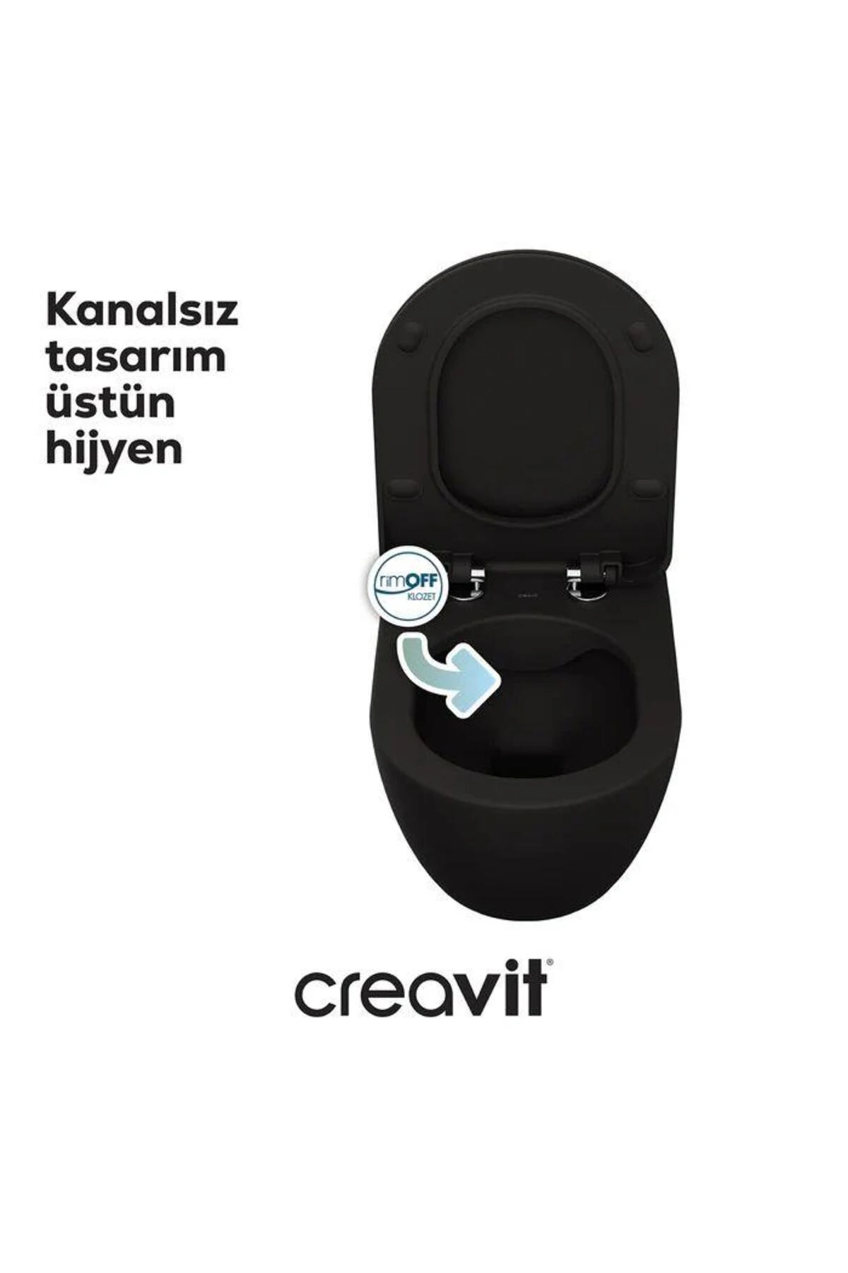 Free Rim-Off Kanalsız Asma Klozet (FE322.SM) Mat Siyah + Duck Yavaş Kapanan Kapak Mat Siyah