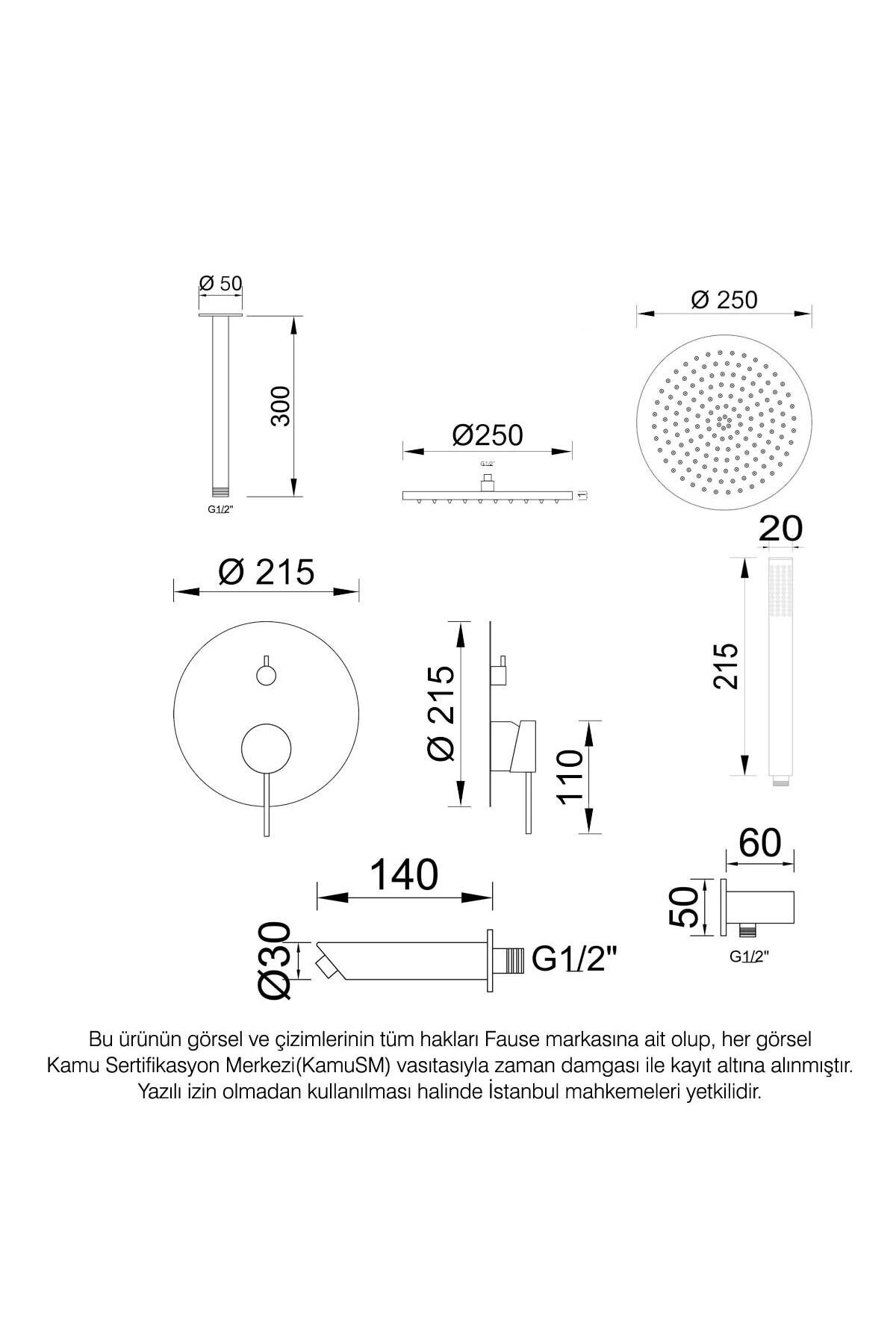 Tam Ankastre Duş Seti Tavandan Adonis FAU107T
