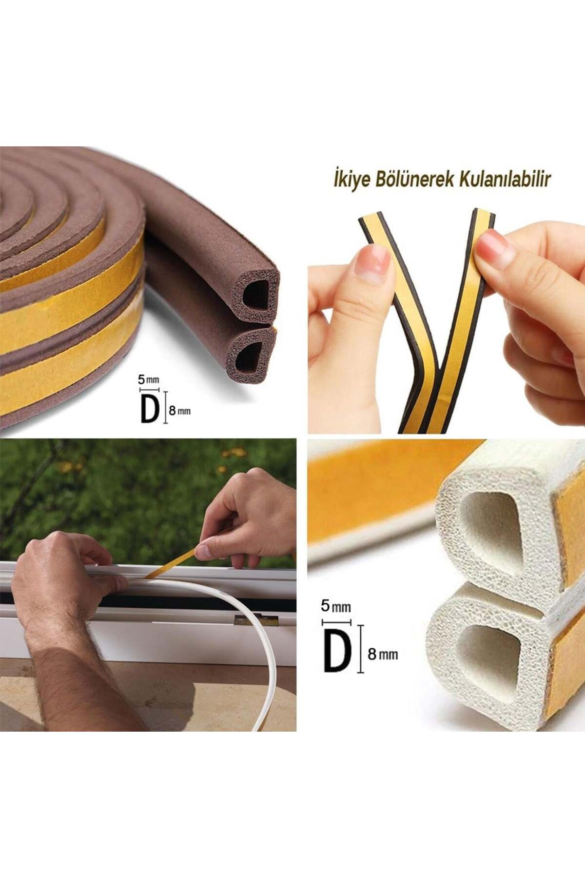 Yapışkanlı Kapı, Pencere Fitili, Kapı & Pencere Bandı Contası, Kahve 10 mt (5x2mt)