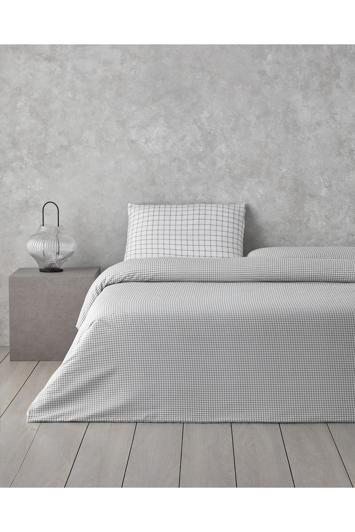 Simple Checks Kolay Ütülenir Çift Kişilik Nevresim Takımı 200x220 cm Gri