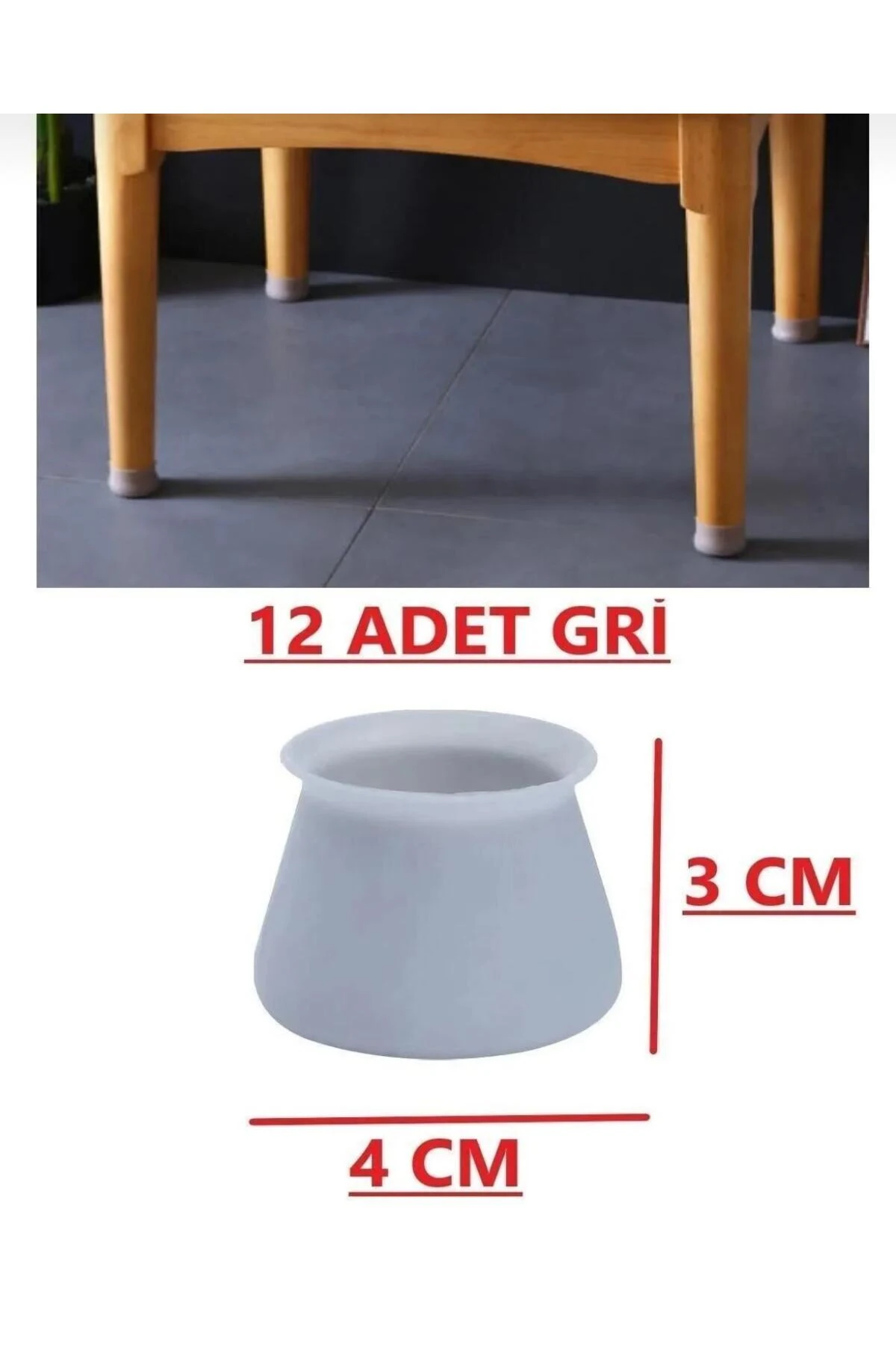 Silikon Masa Sandalye Pabuç Kaydırmaz Sessiz Koltuk Zemin Koruyucu Çizdirmez Ayak Kılıfı 12 ADET