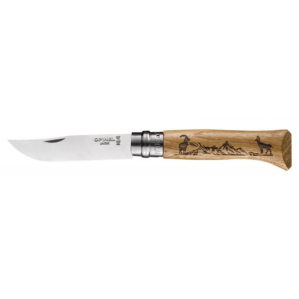 OP-002336-Opinel Inox No 8 Meşe Saplı Keçi Desenli Paslanmaz Çelik Çakı