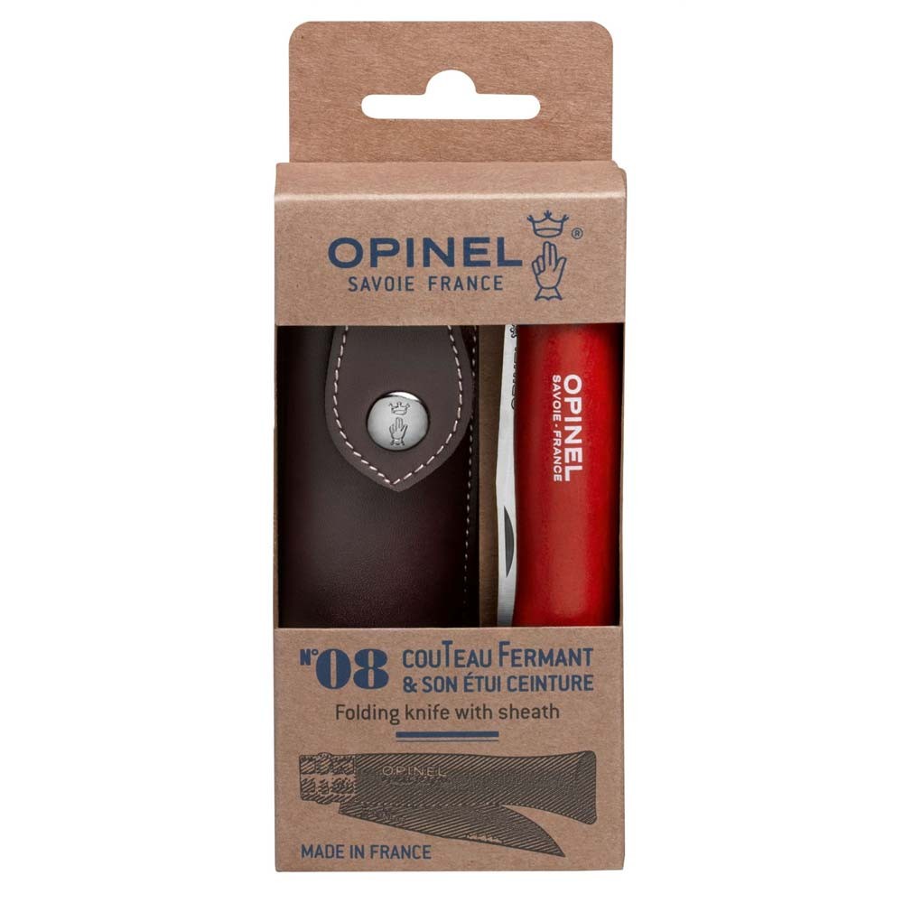 Opinel Inox 8 No Deri Kılıflı Paslanmaz Çakı (Kırmızı)