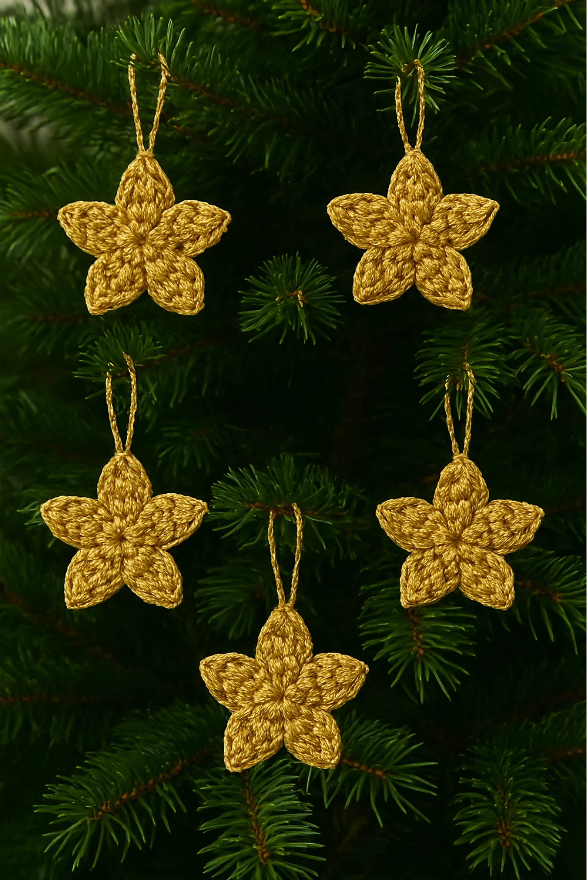 Doramira Home Noella 5'li El Yapımı Altın Gold Renk Yıldız Yılbaşı Ağacı Süs Seti