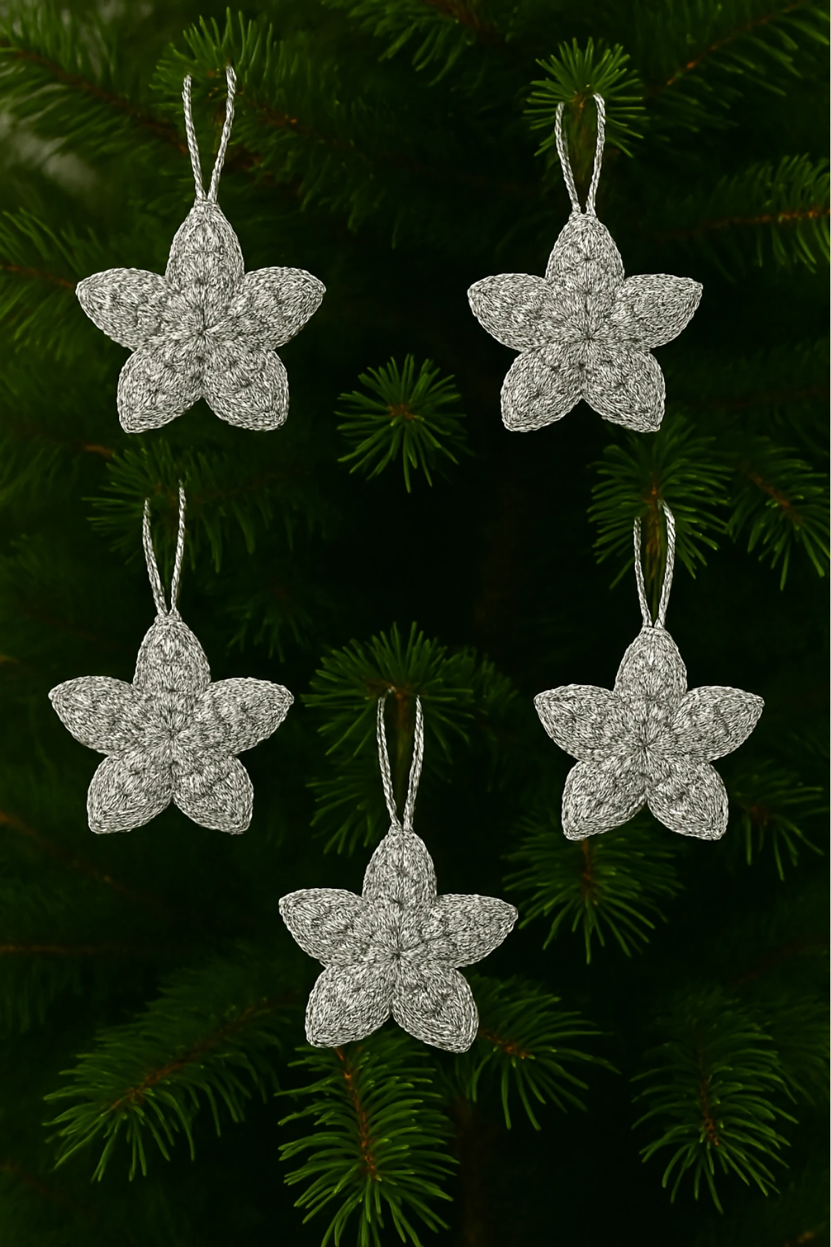 Doramira Home Noella 5'li El Yapımı Gümüş Simli Yıldız Yılbaşı Ağacı Süs Seti