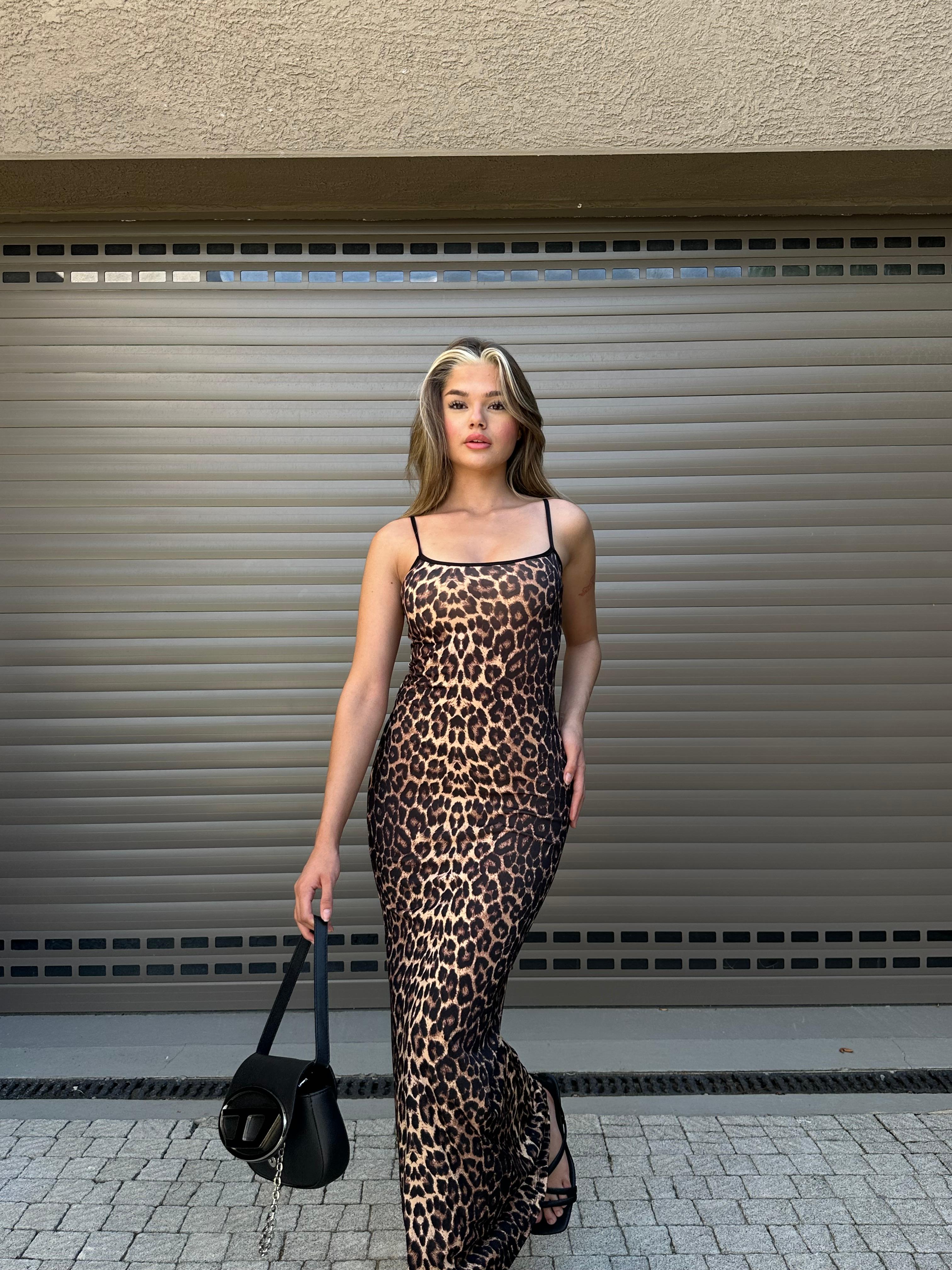 Askılı Leopar Elbise 