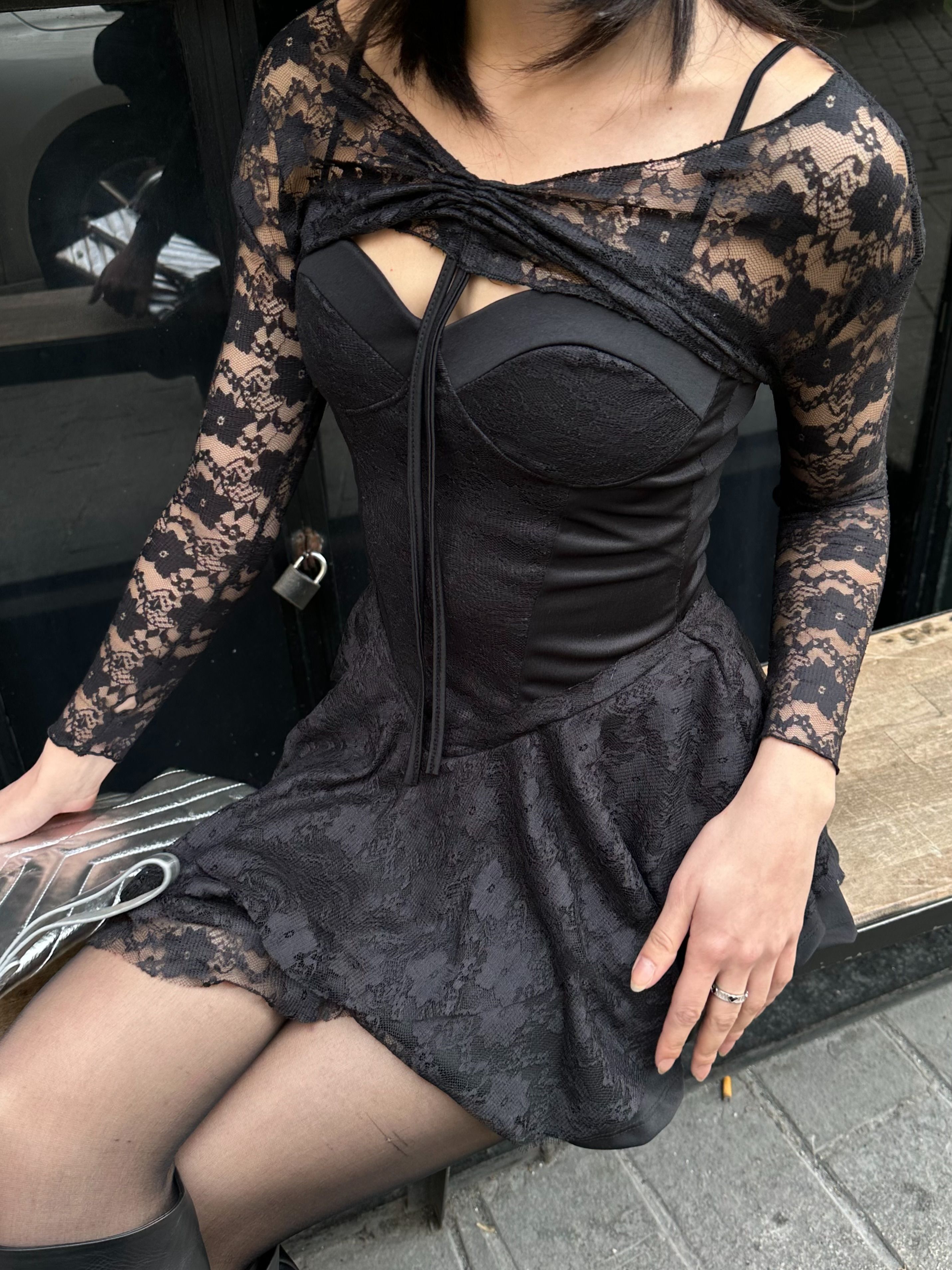 Siyah Bolero Detay Dantelli Mini Elbise