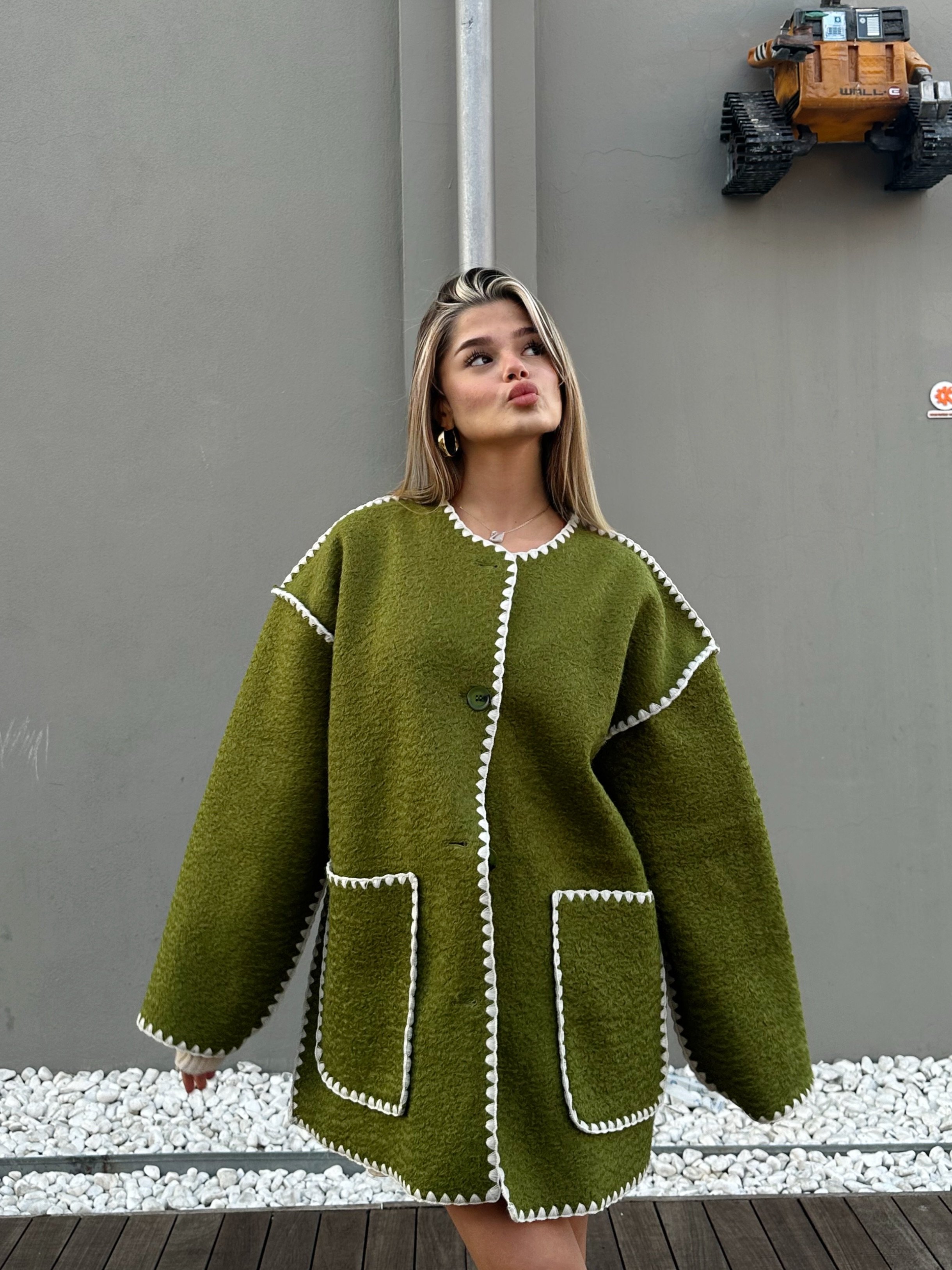 Fıstık Yeşili Atkılı Ceket