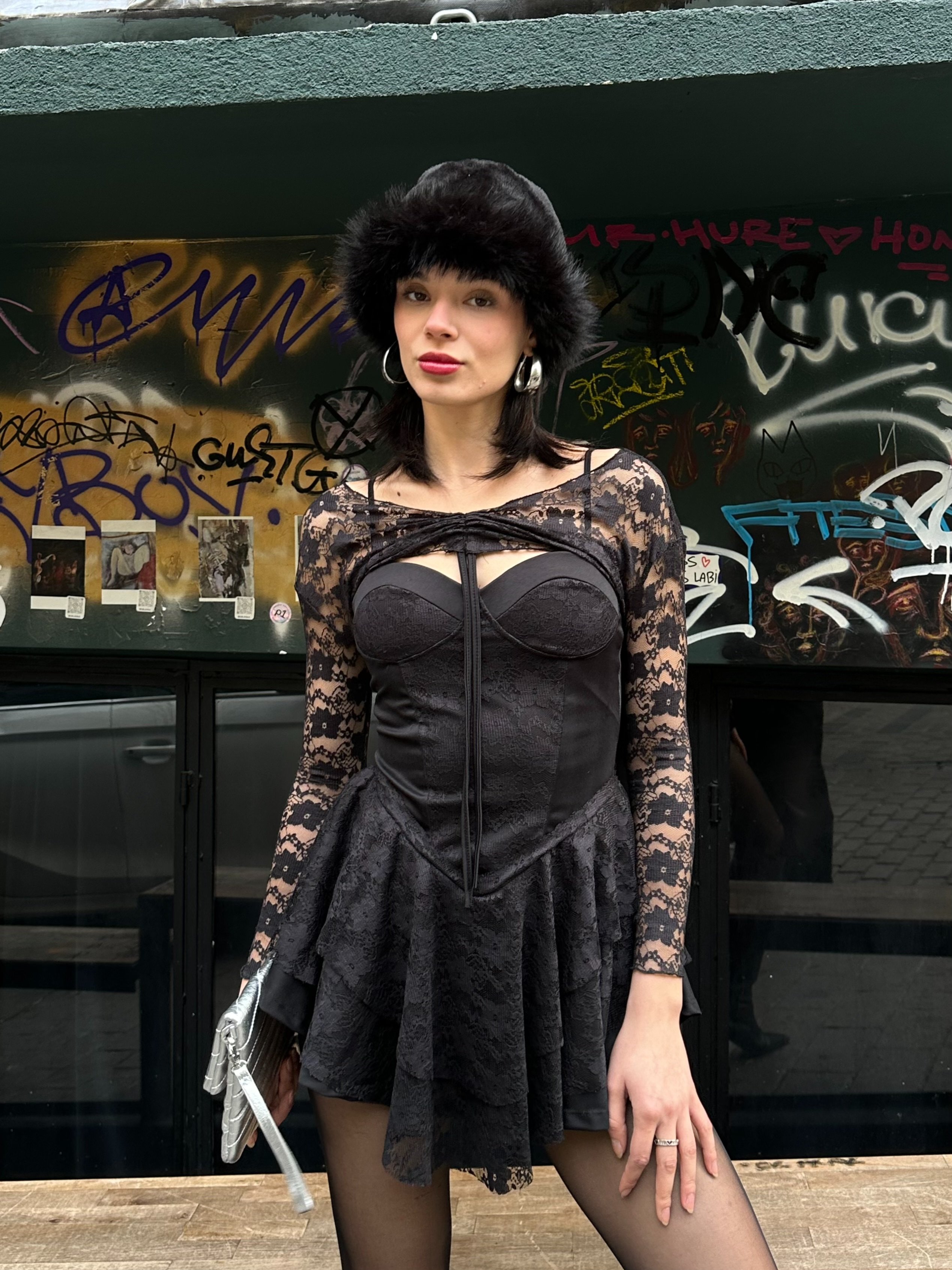 Siyah Bolero Detay Dantelli Mini Elbise