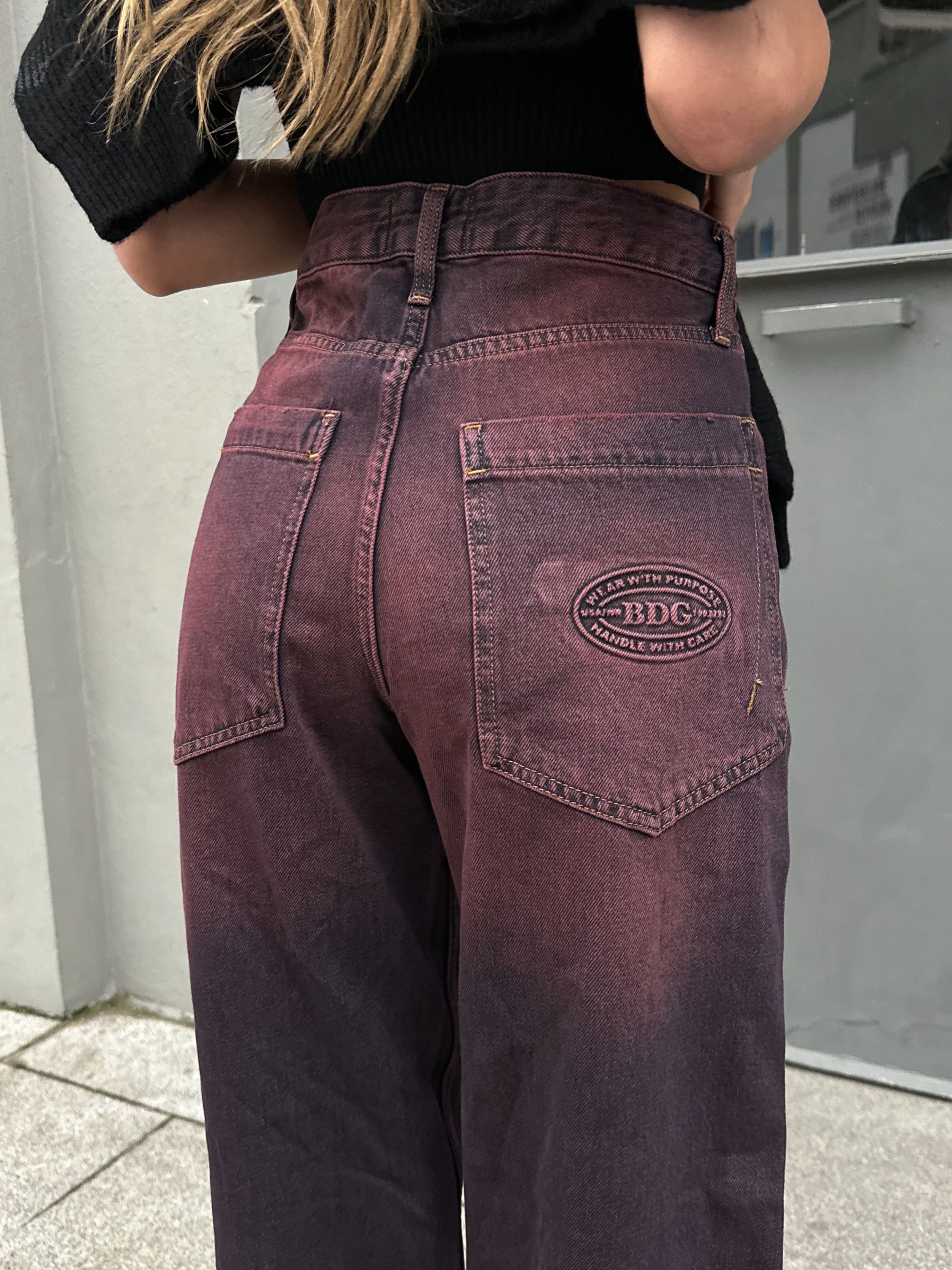 Yıkamalı Bordo Baggy Pantolon