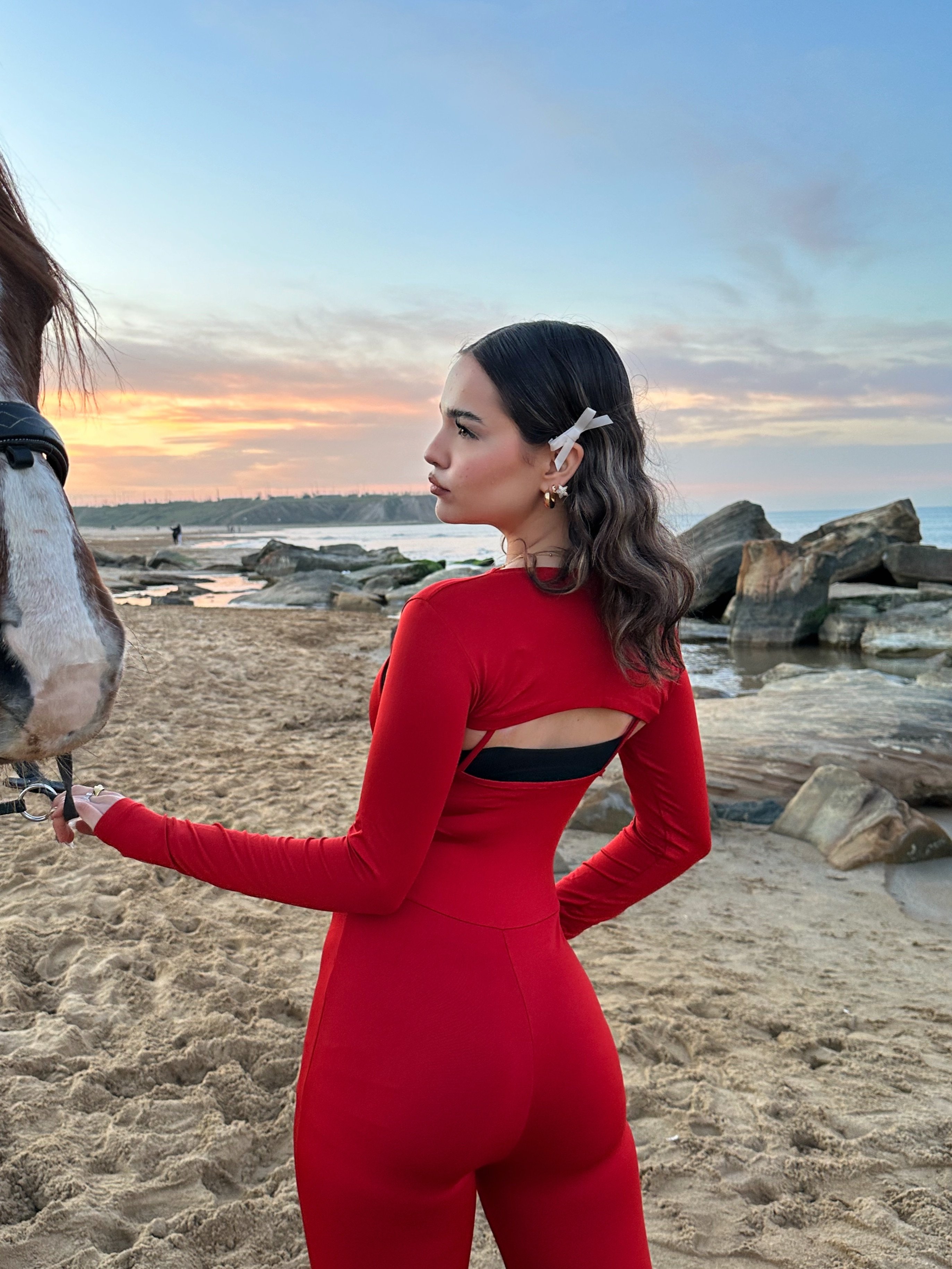 Kırmızı Bolero Detay Anka Tulum