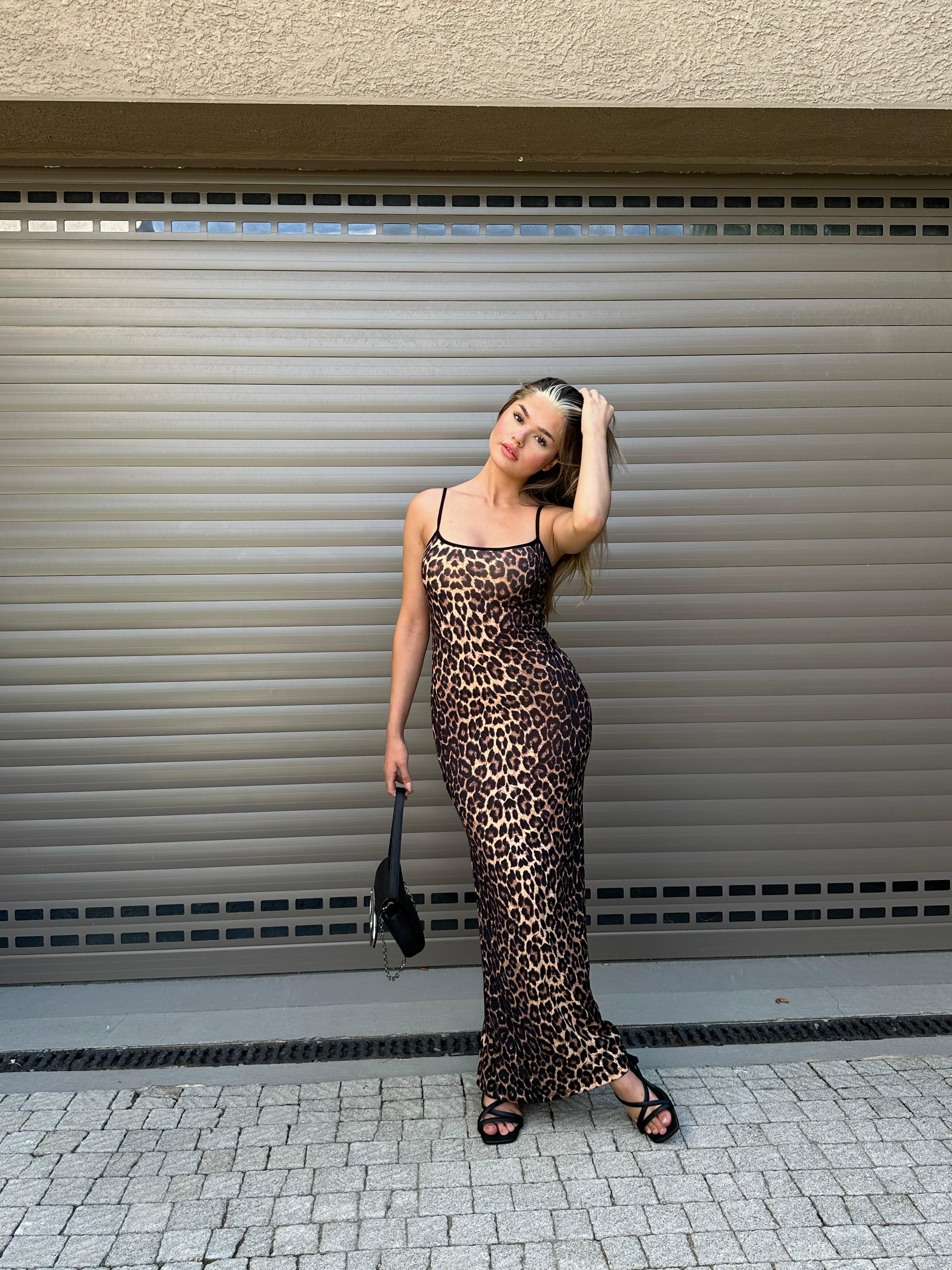 Askılı Leopar Elbise 