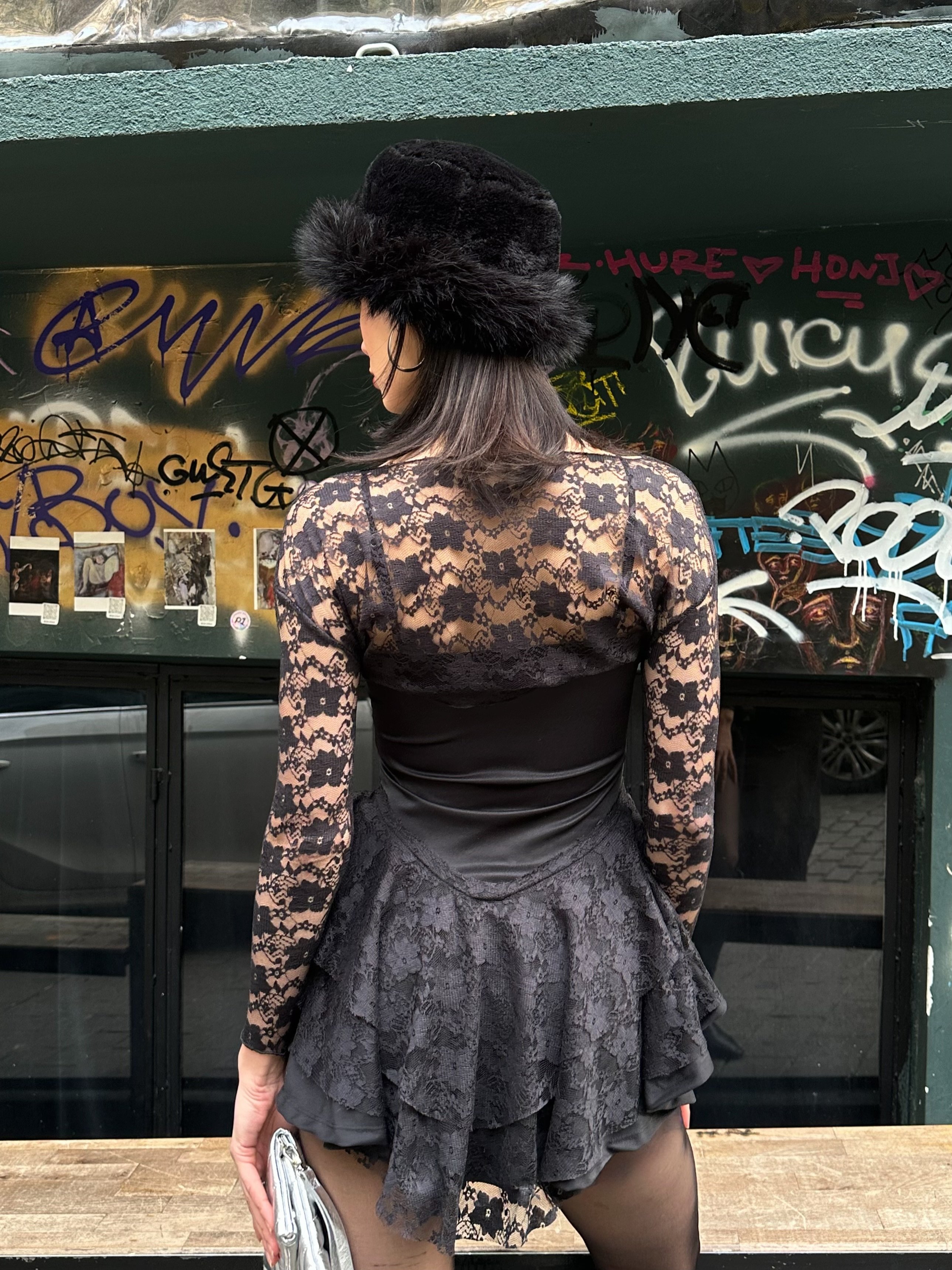 Siyah Bolero Detay Dantelli Mini Elbise