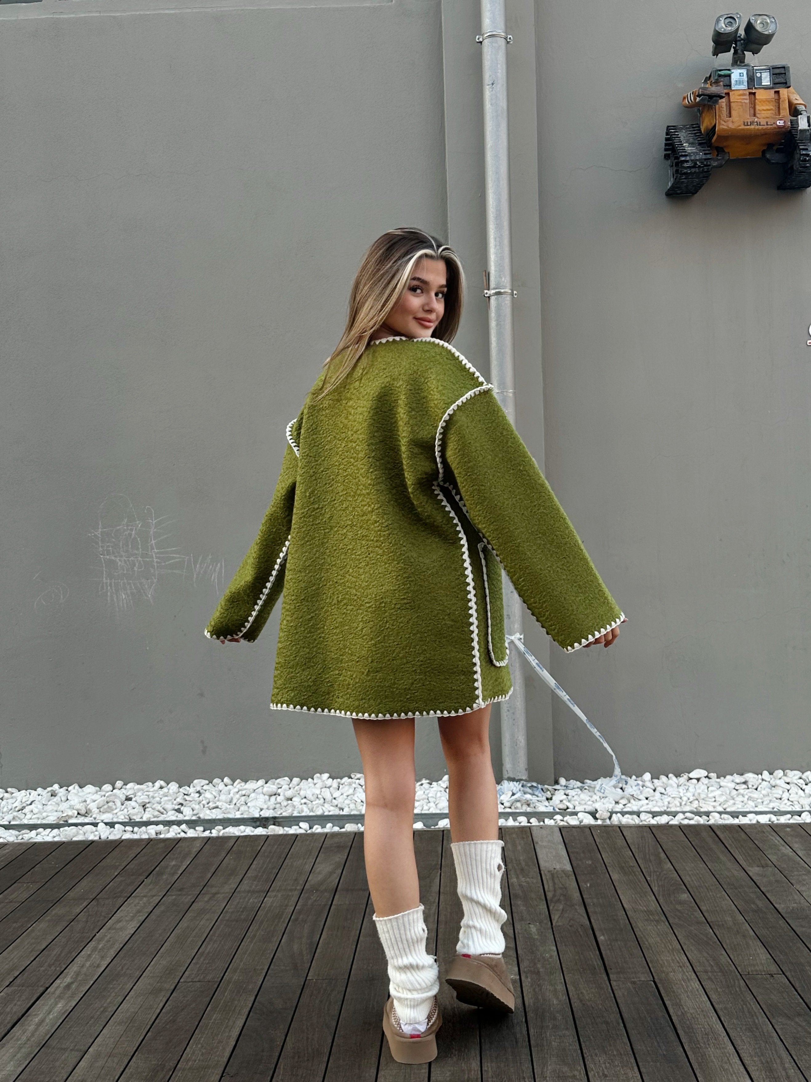 Fıstık Yeşili Atkılı Ceket