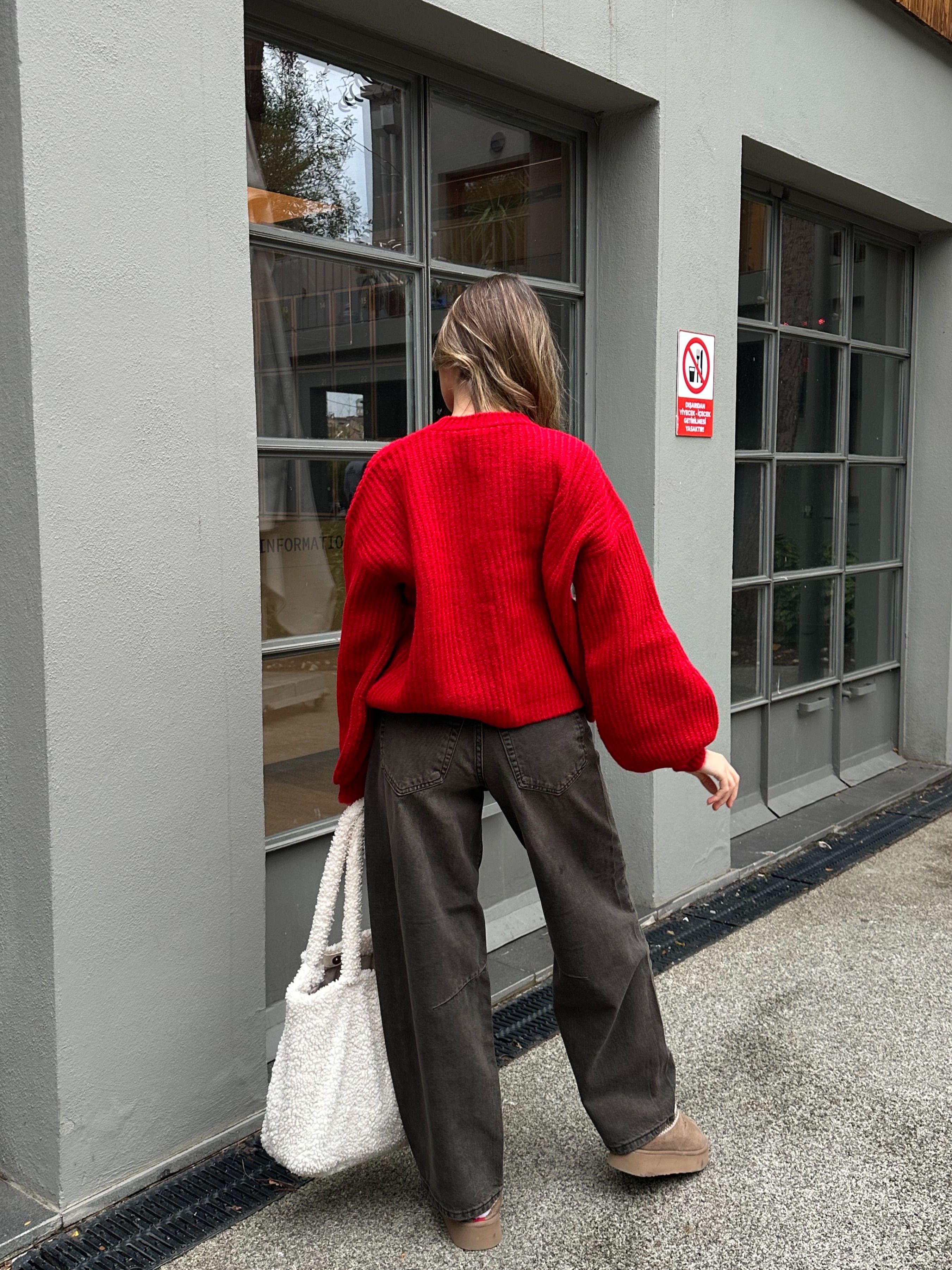 Kırmızı Oversize Triko Kazak