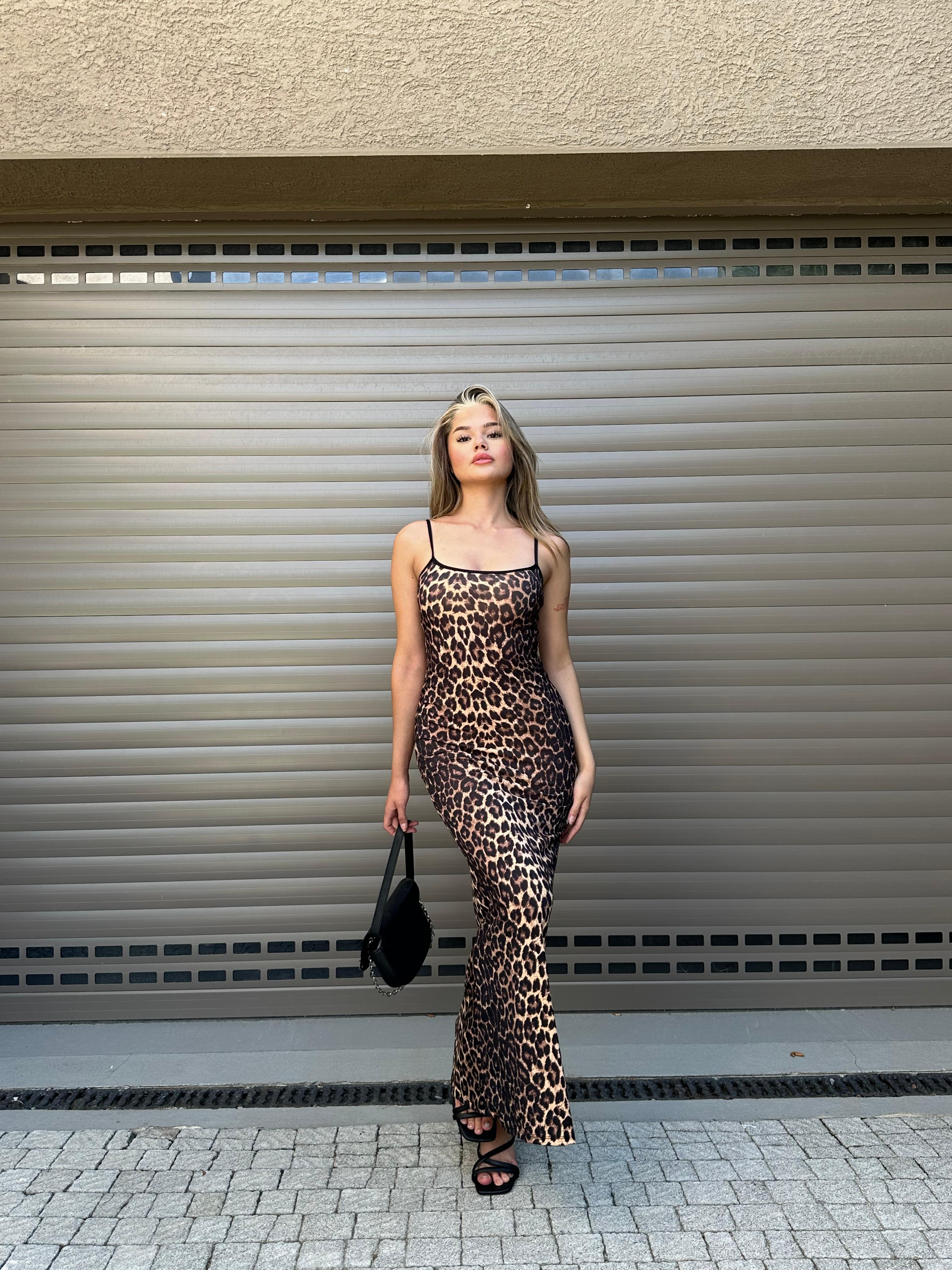 Askılı Leopar Elbise 