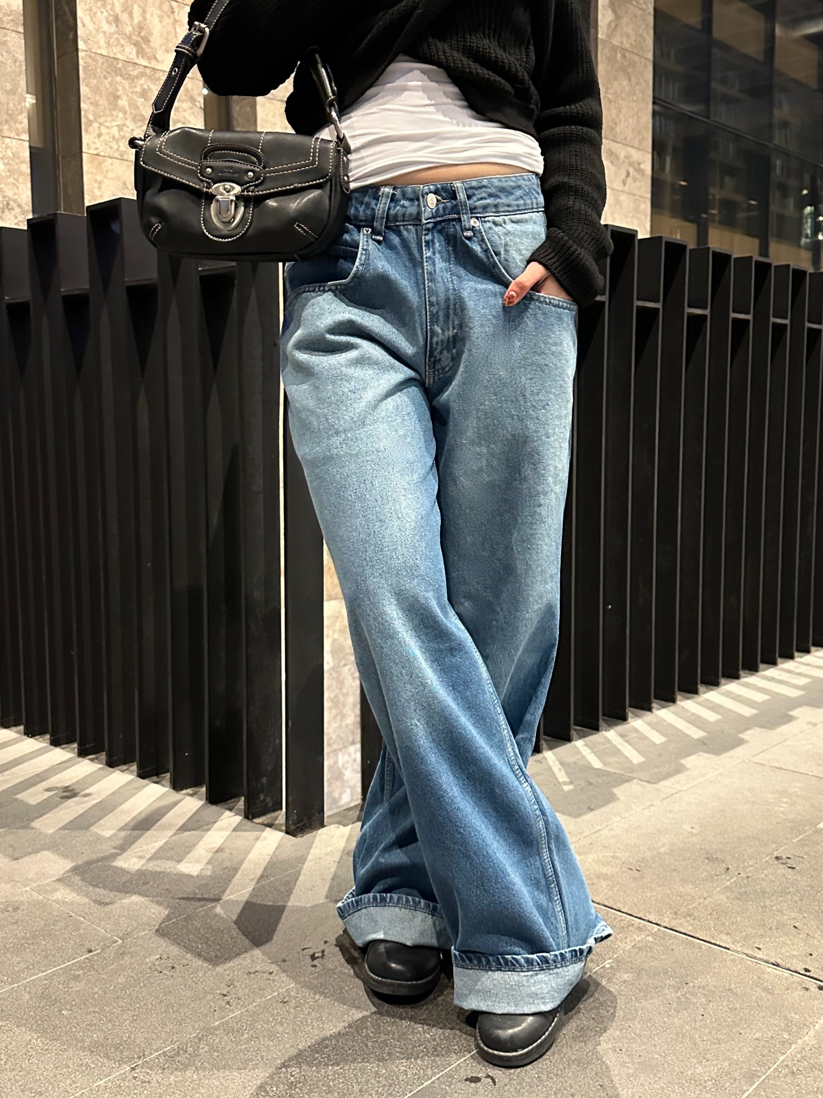 Mavi Yıkamalı Baggy Pantolon