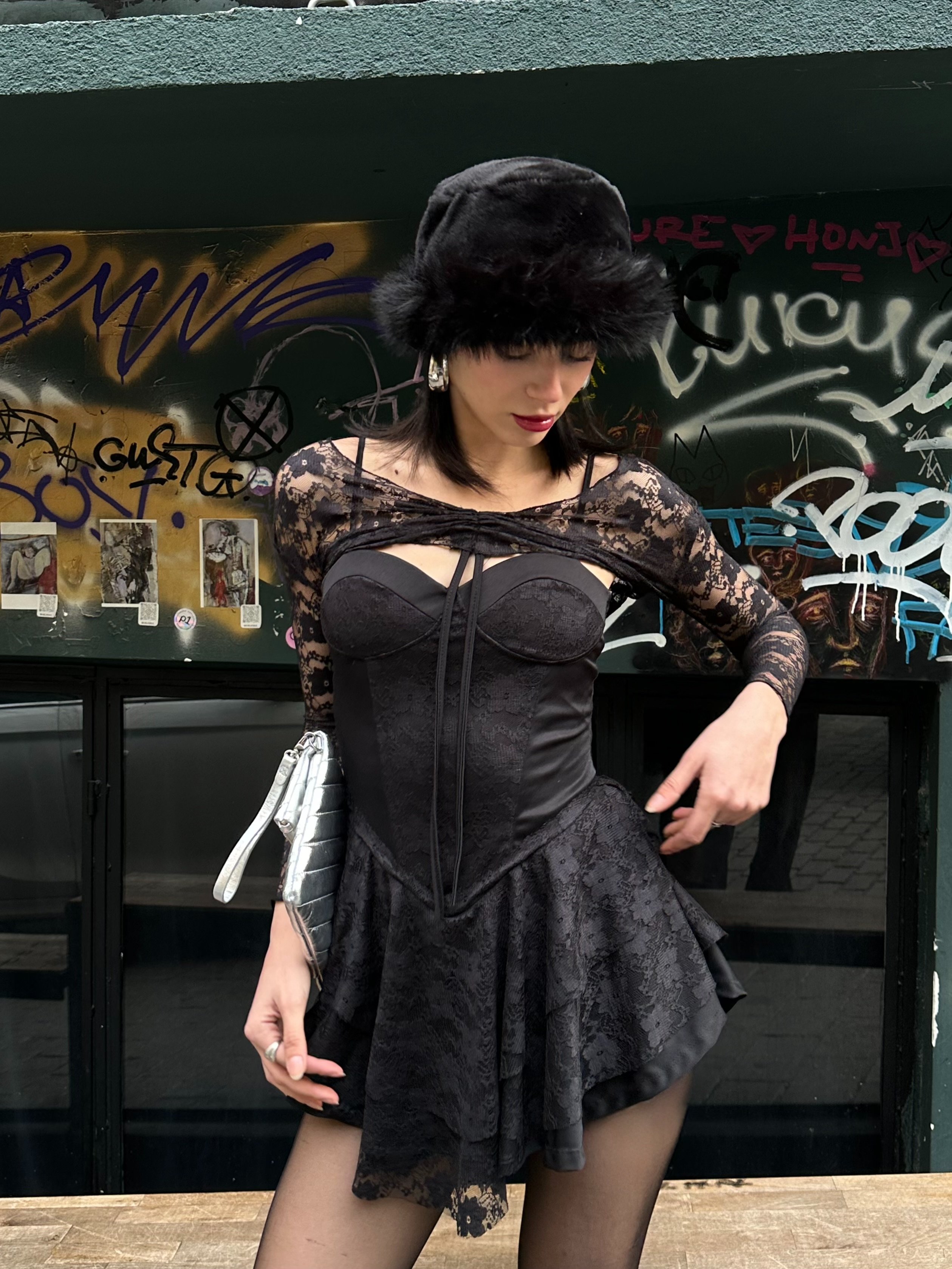 Siyah Bolero Detay Dantelli Mini Elbise