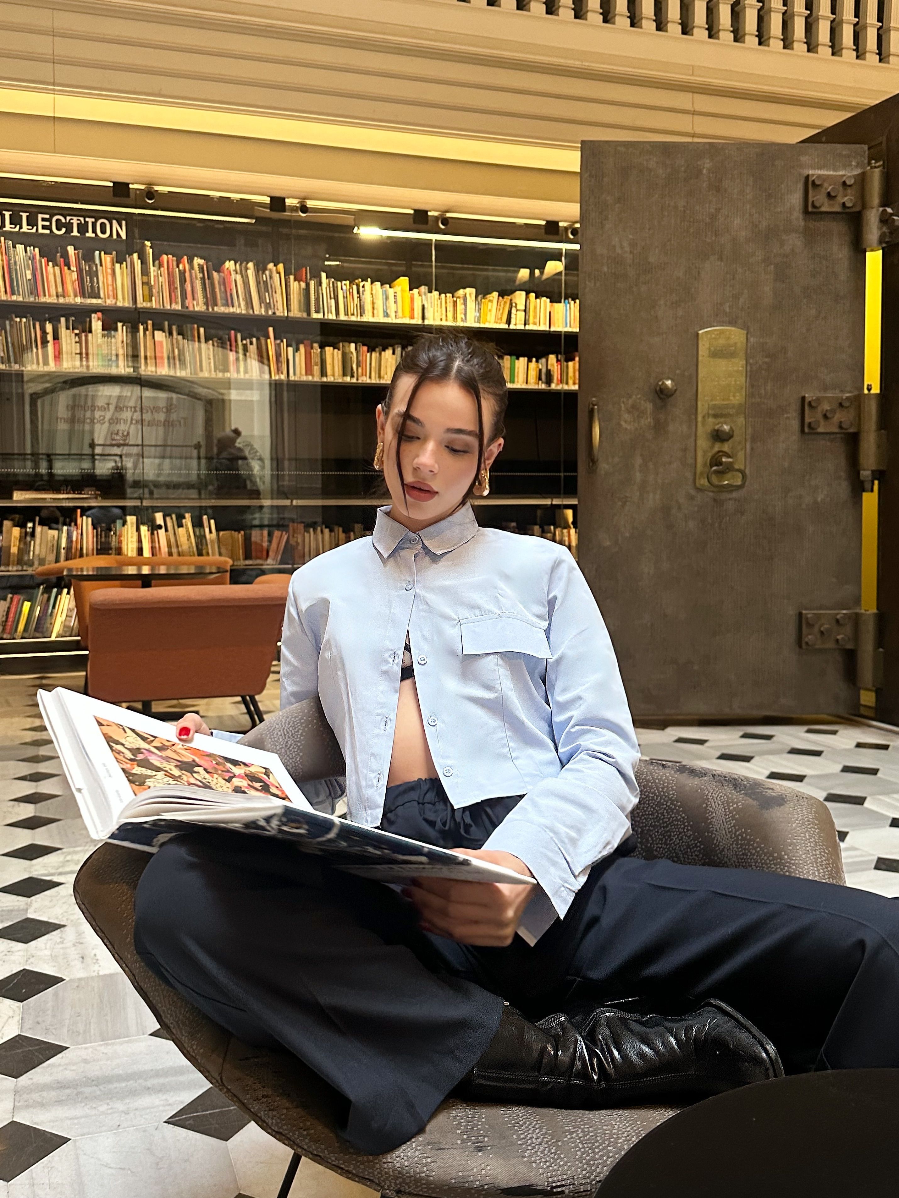 Lacivert Belden Bağcıklı Kumaş Pantolon