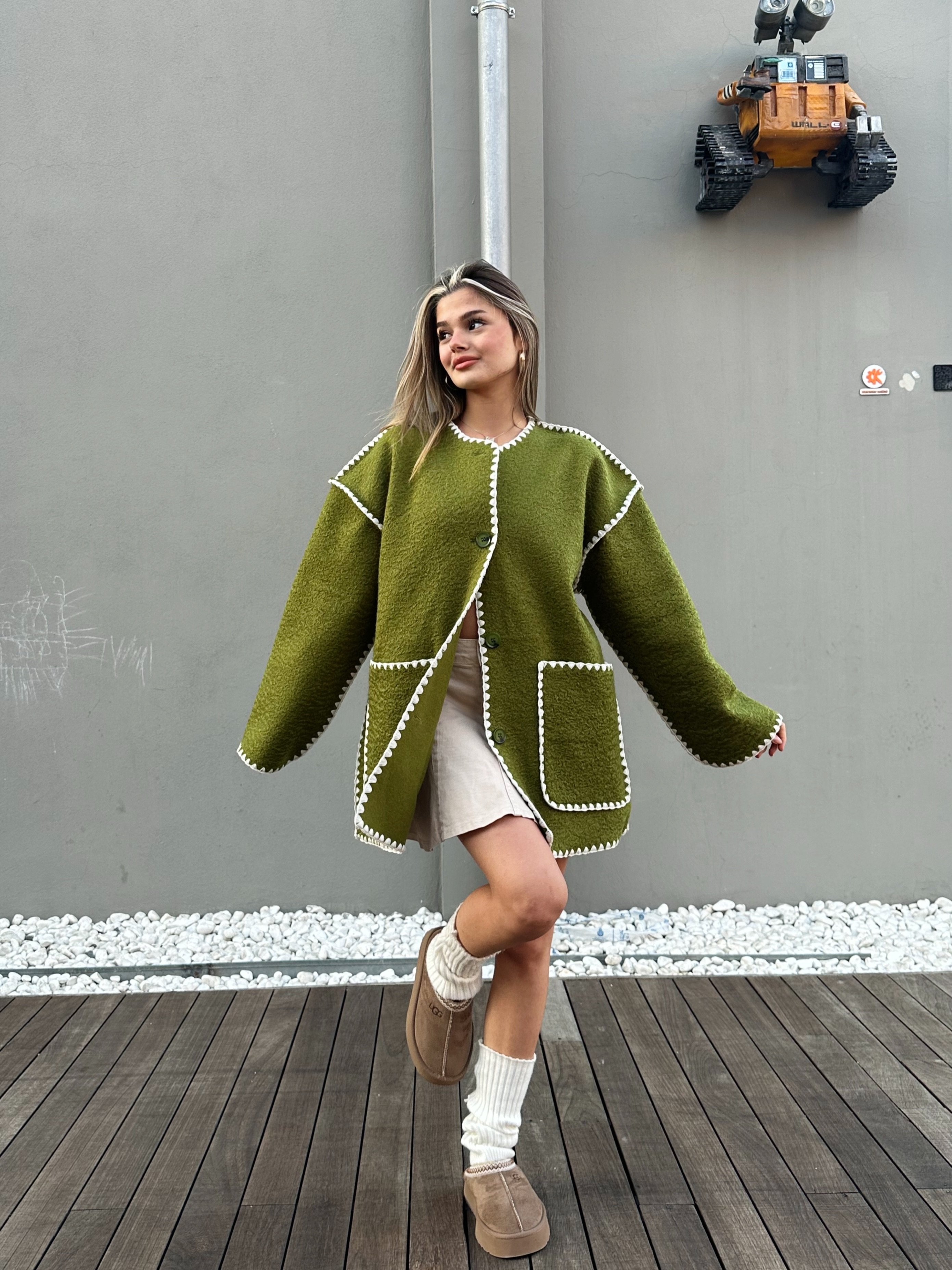 Fıstık Yeşili Atkılı Ceket