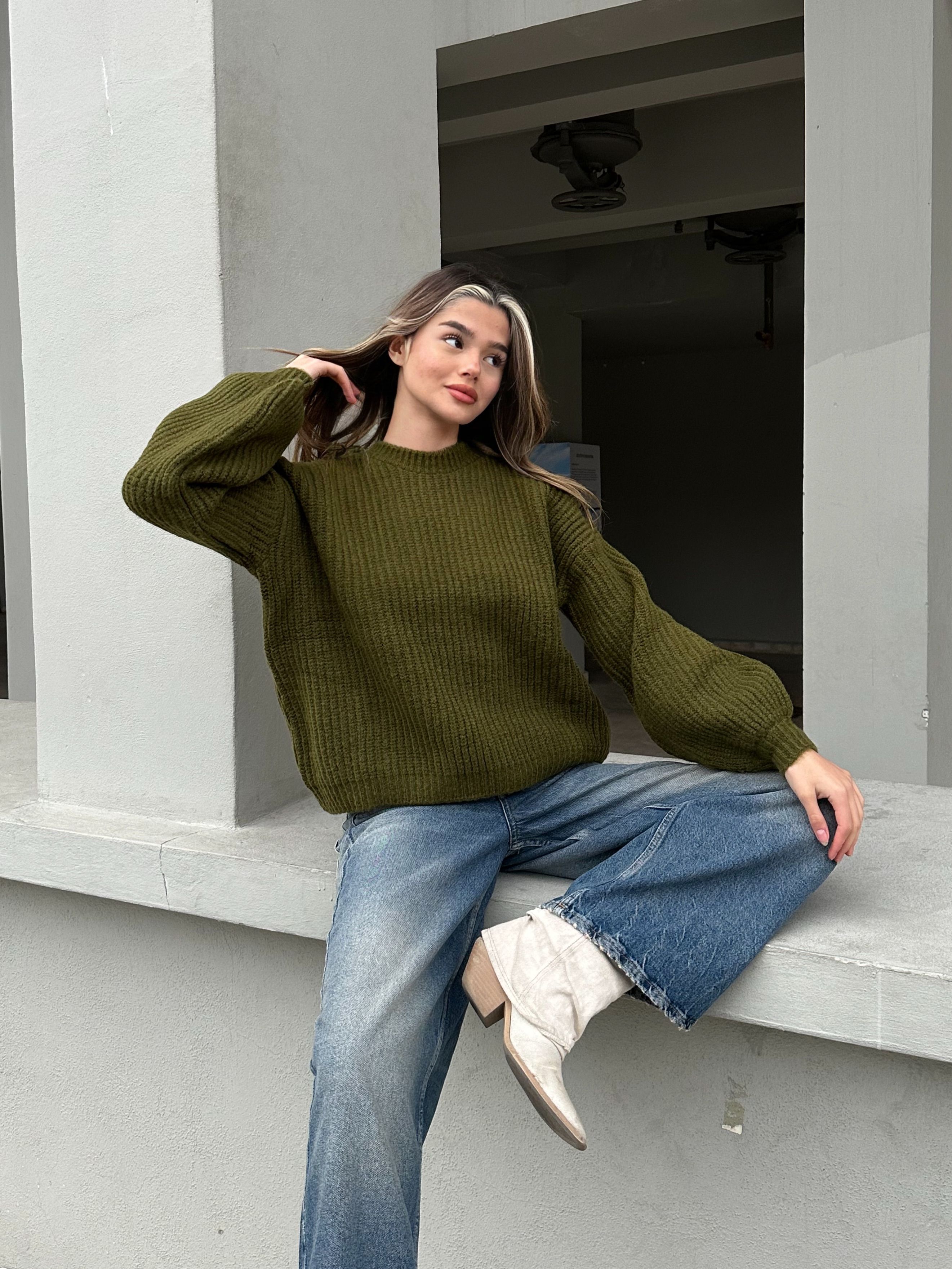 Haki Oversize Triko Kazak