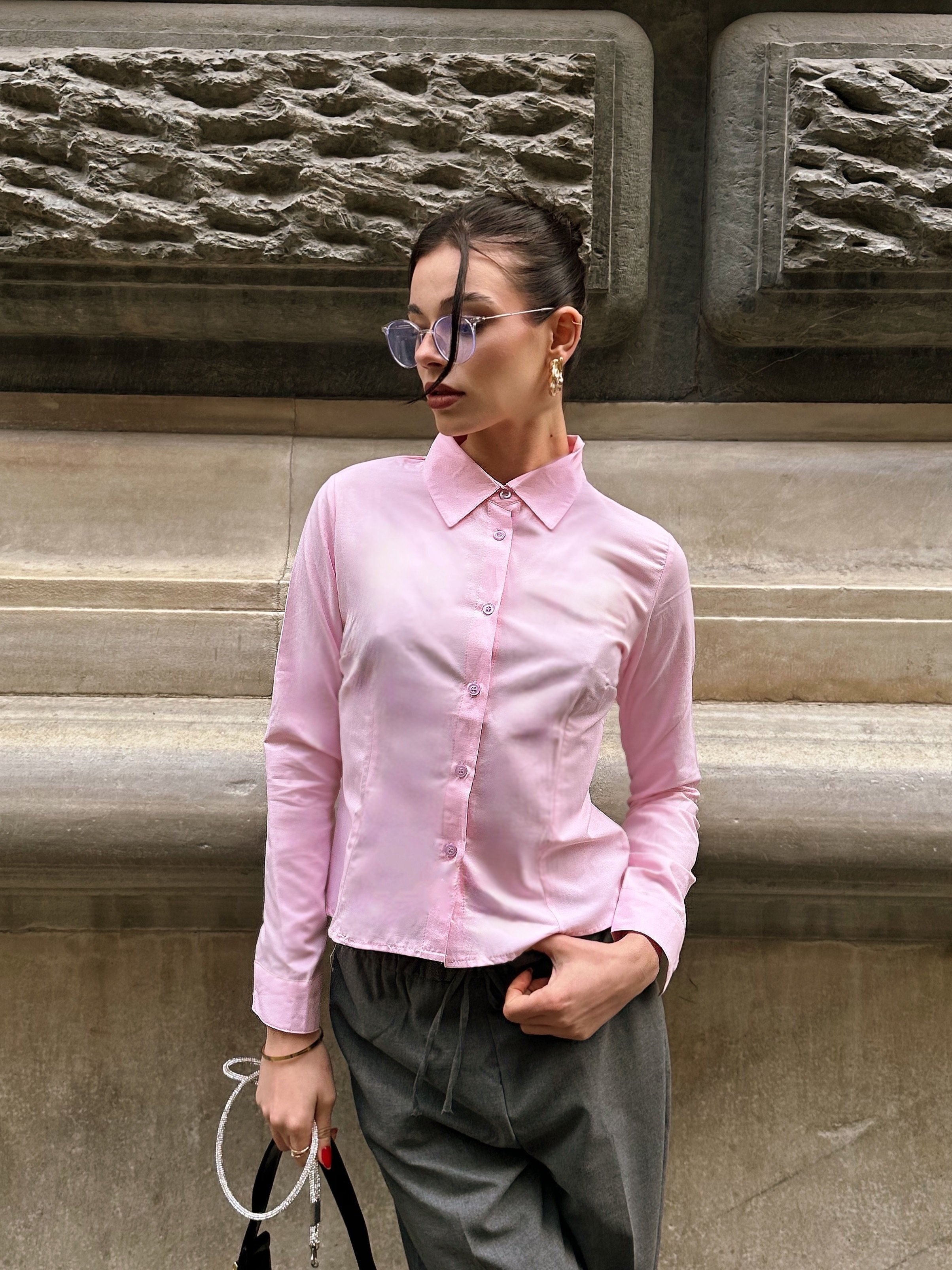 Pembe Belden Daraltmalı Wispie Gömlek