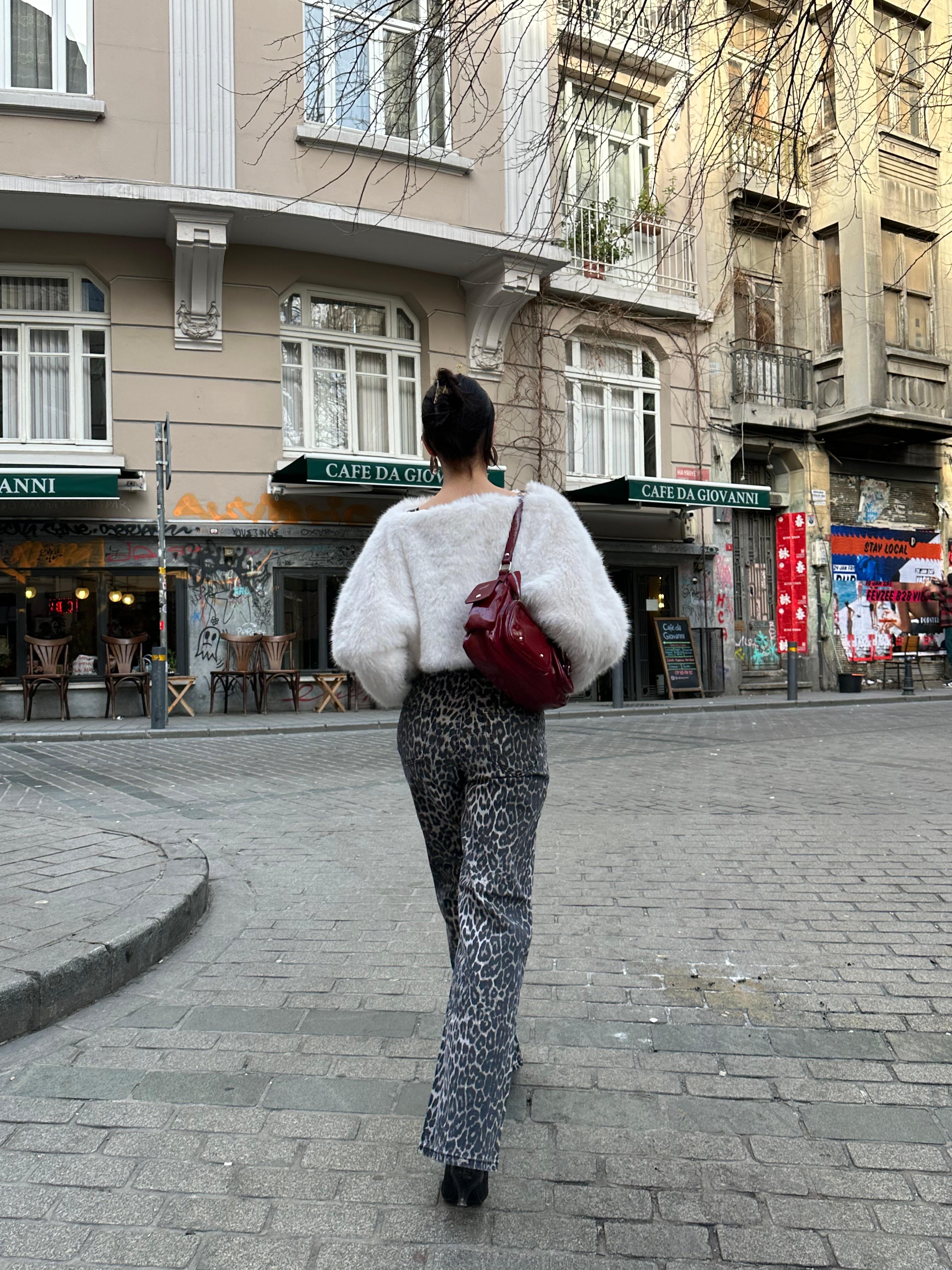 Leopar Desenli Straight Jean