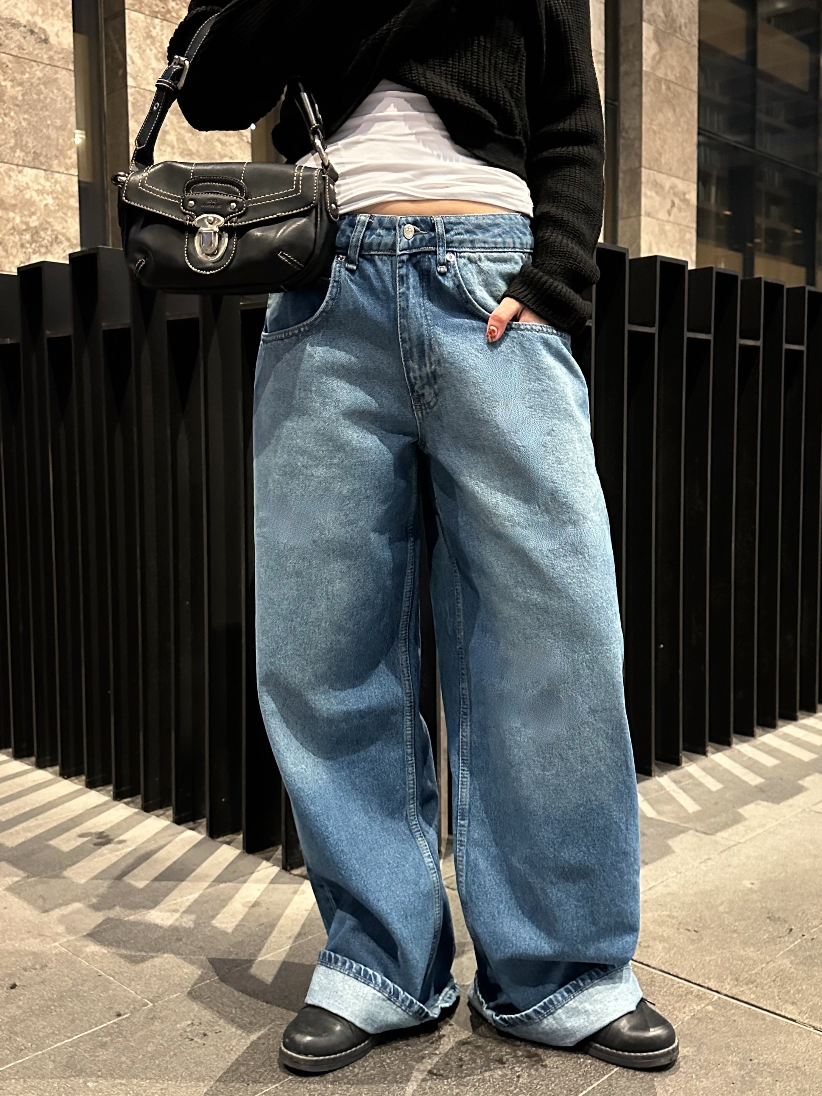 Mavi Yıkamalı Baggy Pantolon