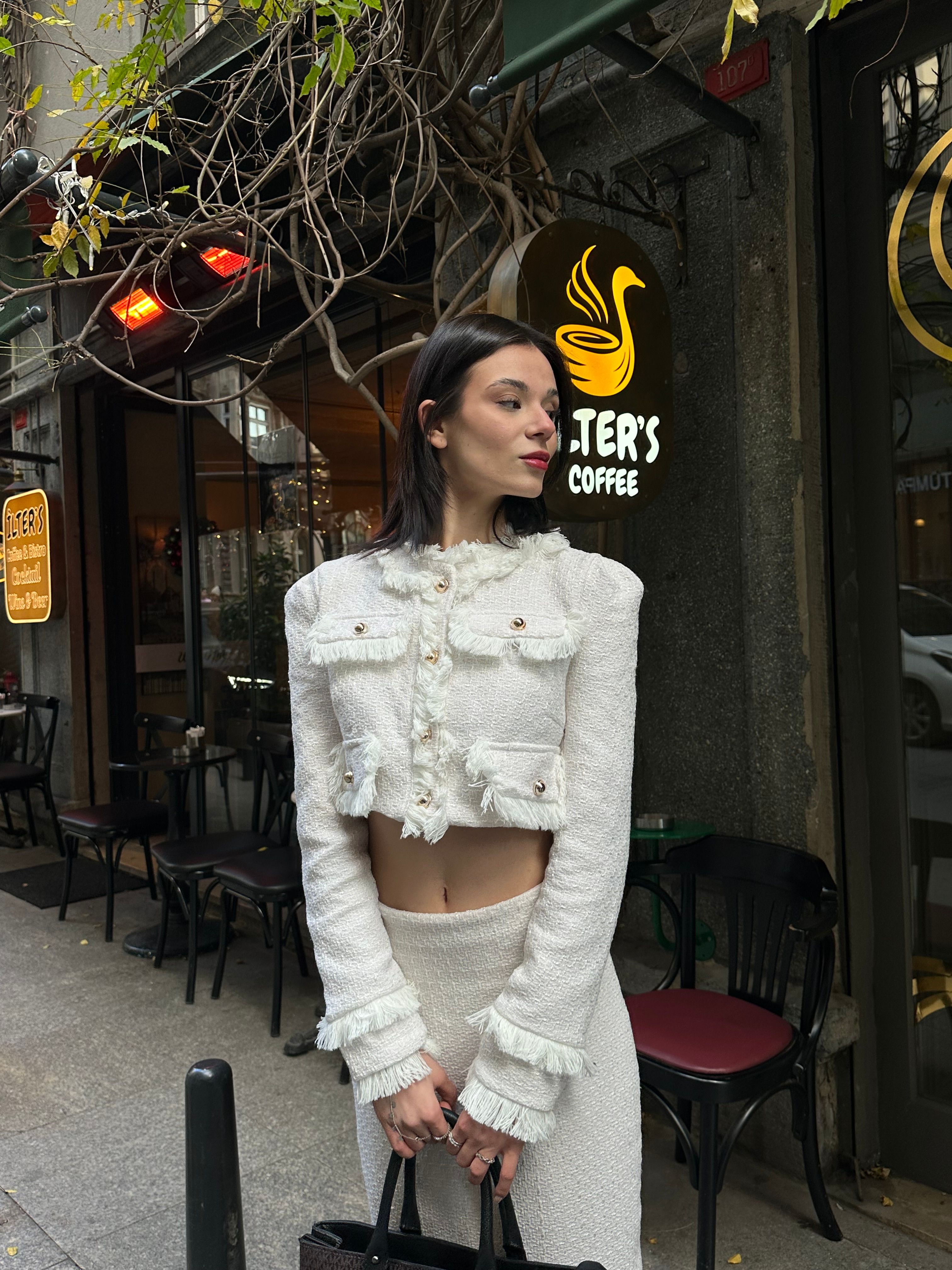 Taş Rengi Etek Ceket Carla Takım