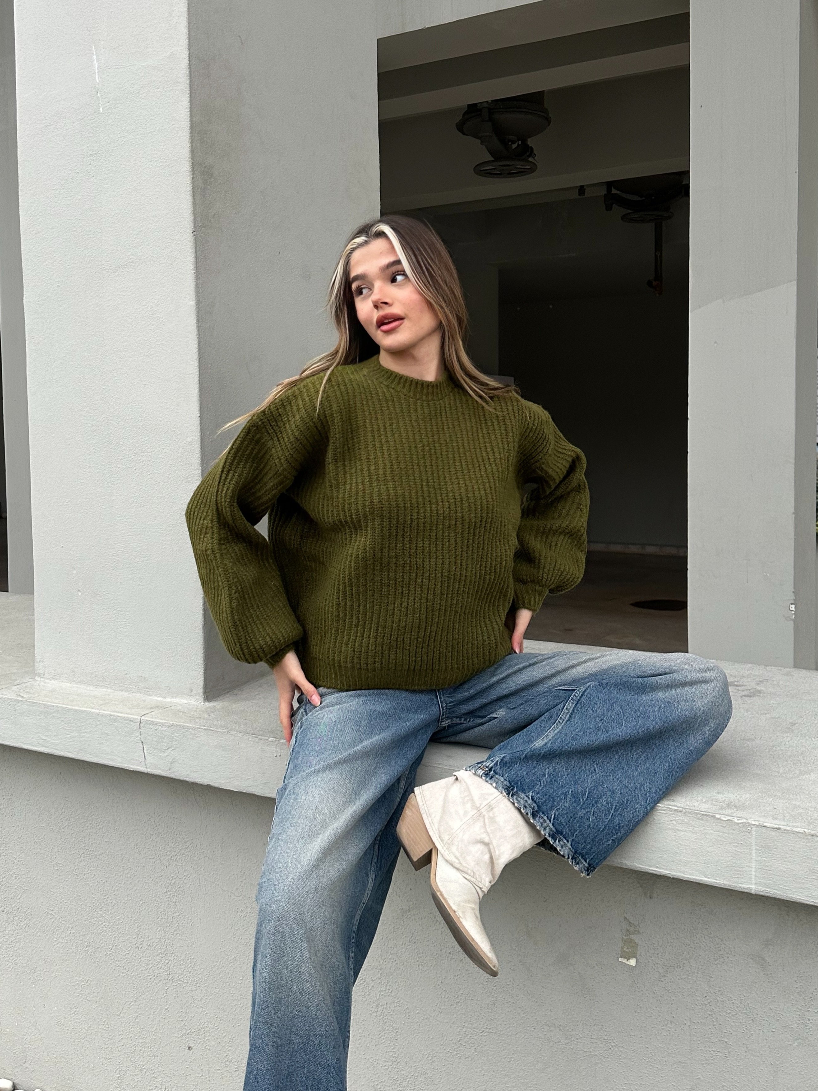 Haki Oversize Triko Kazak